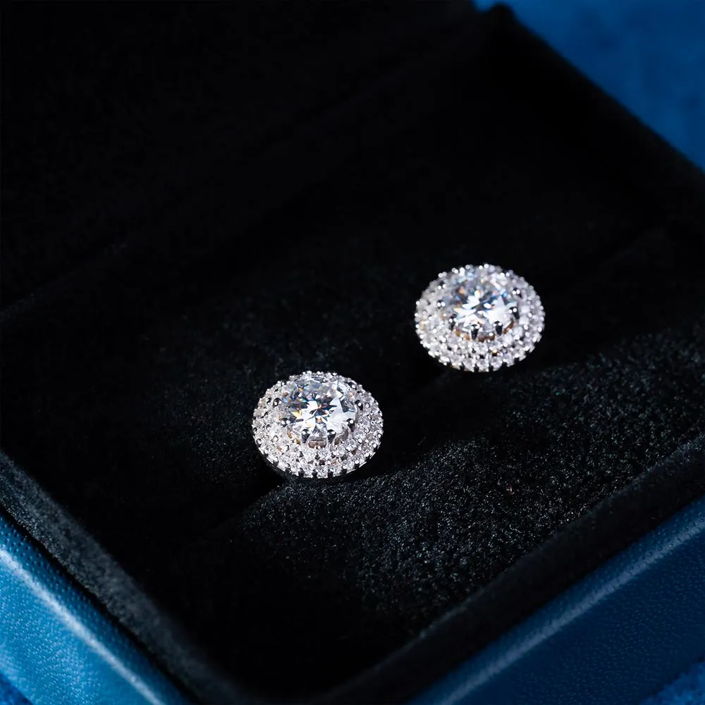 11MM Double Halo Moissanite Stud Earrings 14K Gold