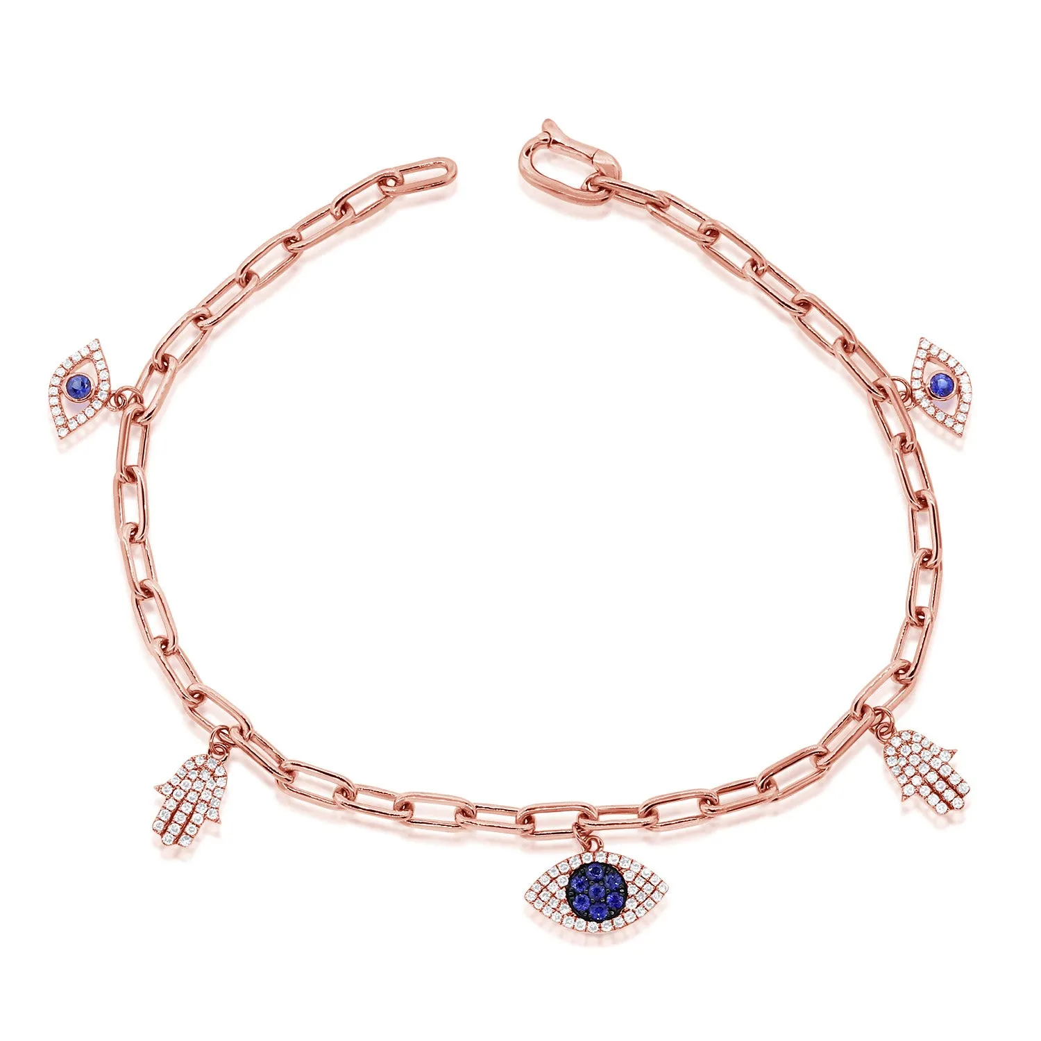 14k Gold & Diamond Evil Eye Charm Bracelet - 0.32ct