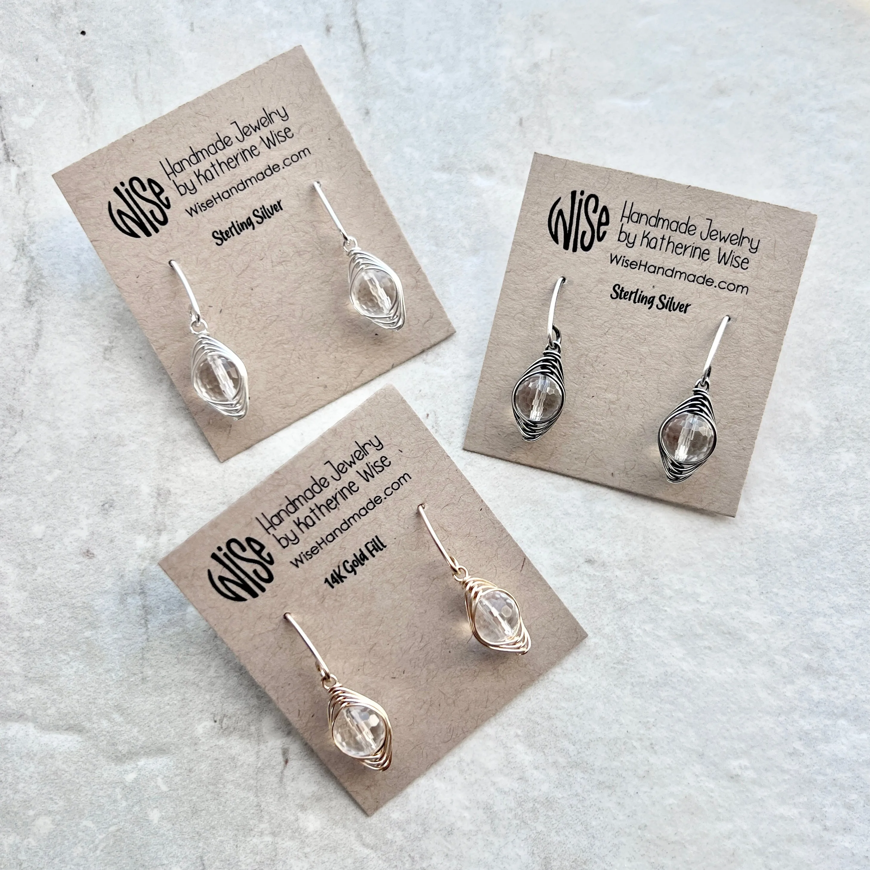 14k Goldfill Crystal Quartz Earrings | Genuine Rock Crystal Wire-wrapped Gold or Silver Dangle Earrings