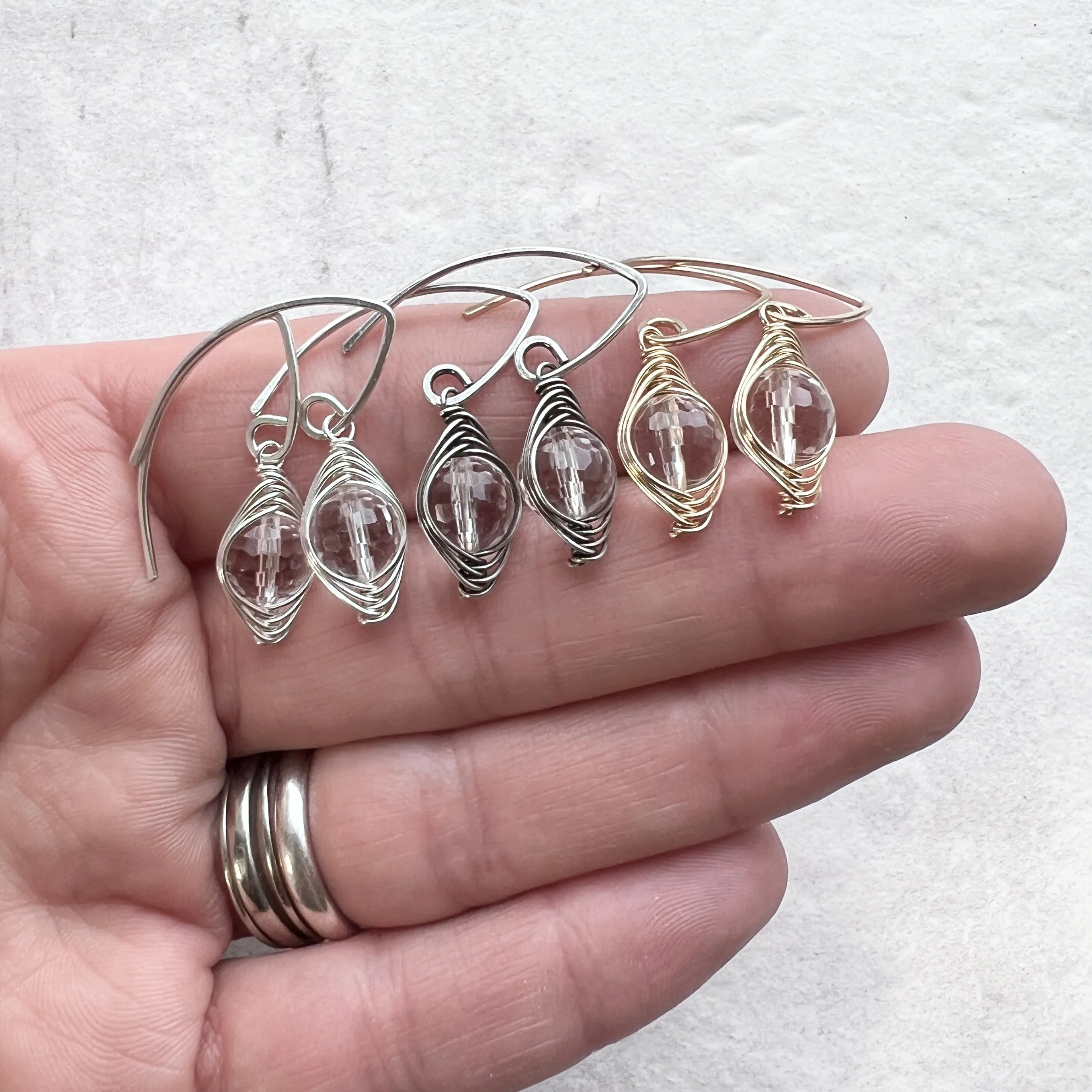 14k Goldfill Crystal Quartz Earrings | Genuine Rock Crystal Wire-wrapped Gold or Silver Dangle Earrings
