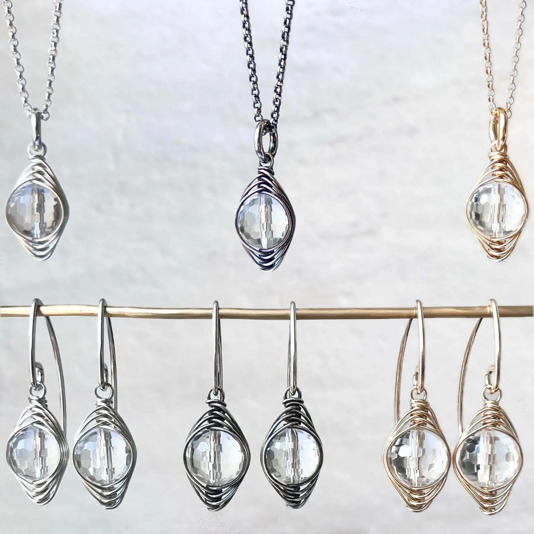 14k Goldfill Crystal Quartz Earrings | Genuine Rock Crystal Wire-wrapped Gold or Silver Dangle Earrings