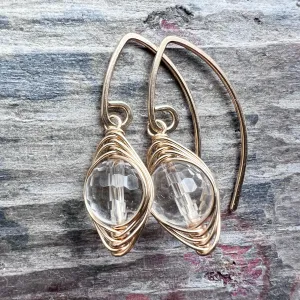 14k Goldfill Crystal Quartz Earrings | Genuine Rock Crystal Wire-wrapped Gold or Silver Dangle Earrings
