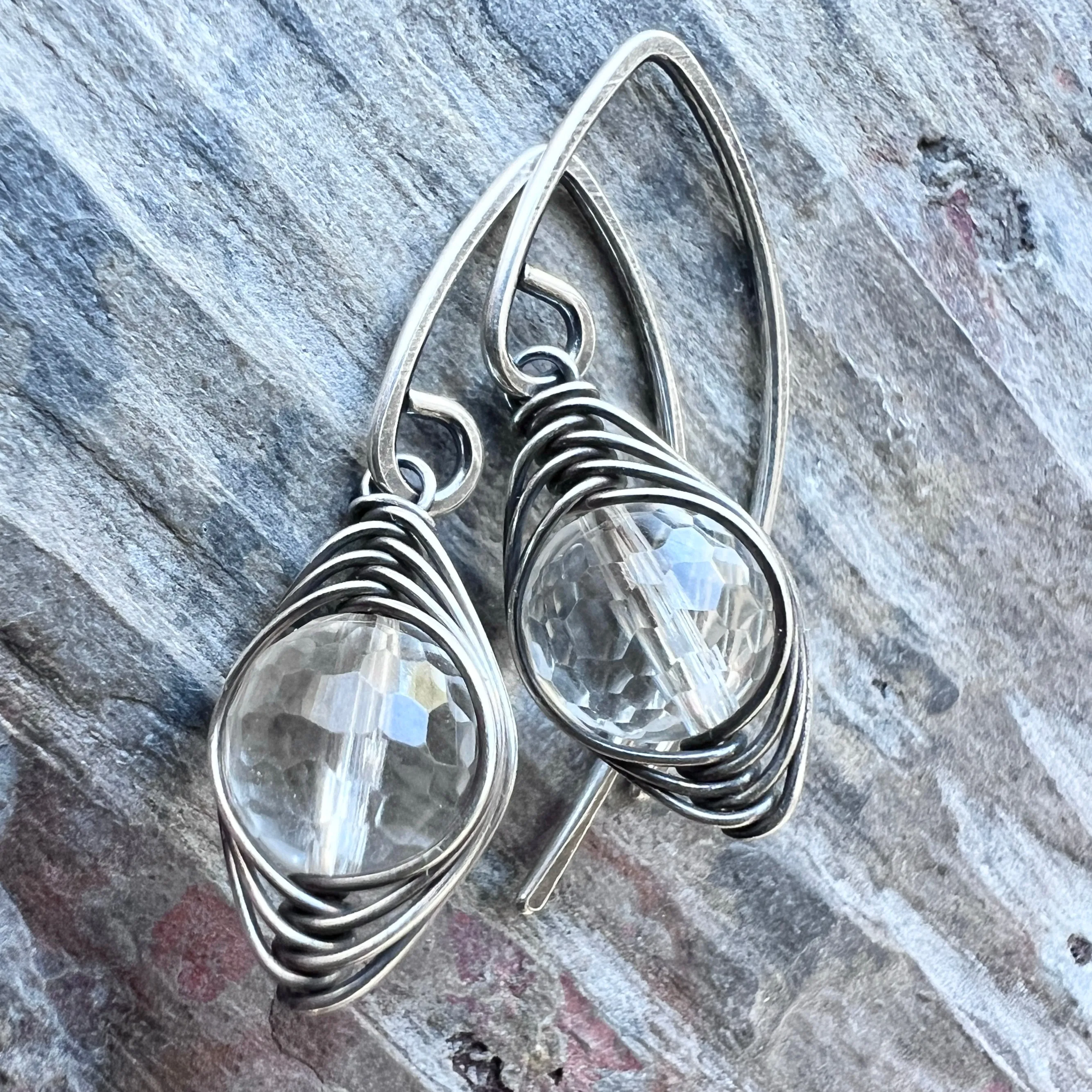 14k Goldfill Crystal Quartz Earrings | Genuine Rock Crystal Wire-wrapped Gold or Silver Dangle Earrings
