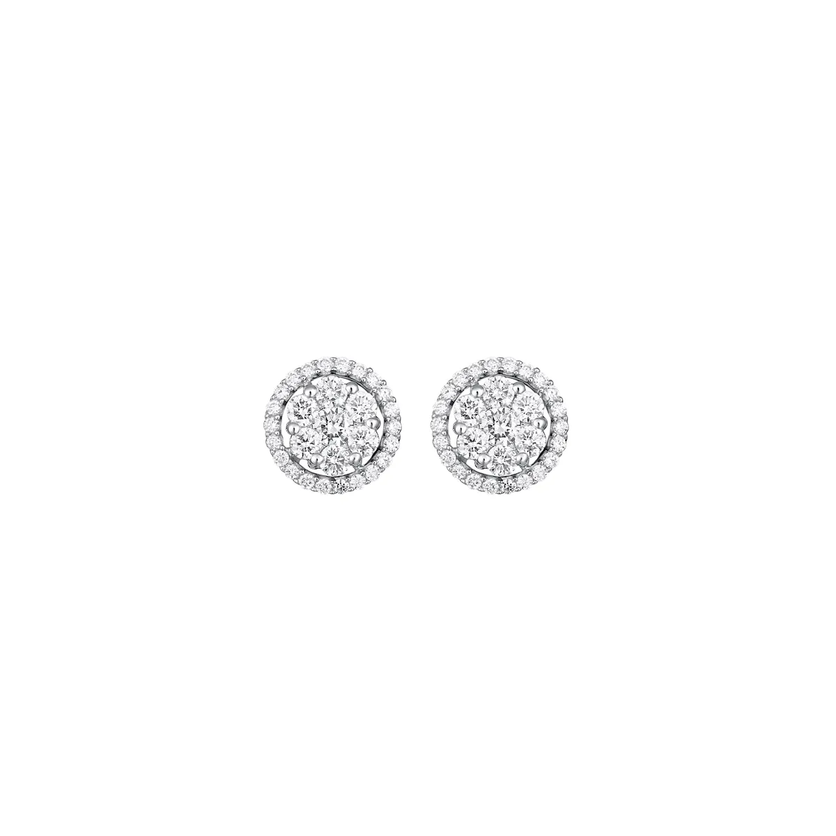 14K White Gold Round Diamond Cluster Stud Earrings with Diamond Halo