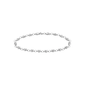 14K White Gold Stampato D/C and Satin Hearts Chain Anklet