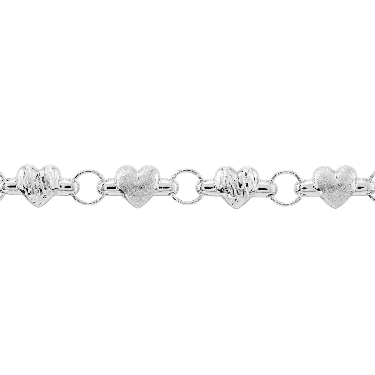 14K White Gold Stampato D/C and Satin Hearts Chain Anklet