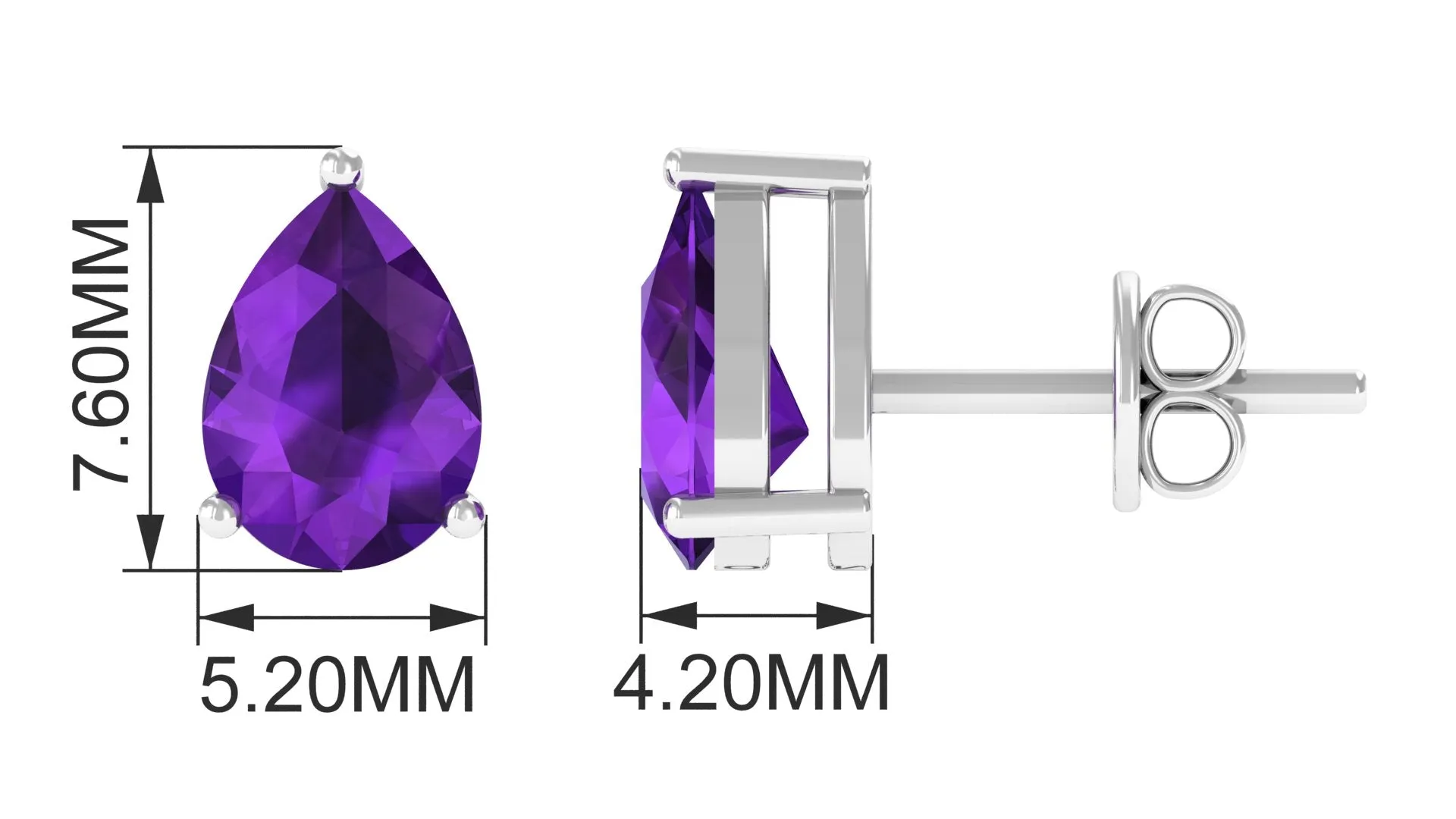 1.5 CT Pear Cut Amethyst Solitaire Earrings