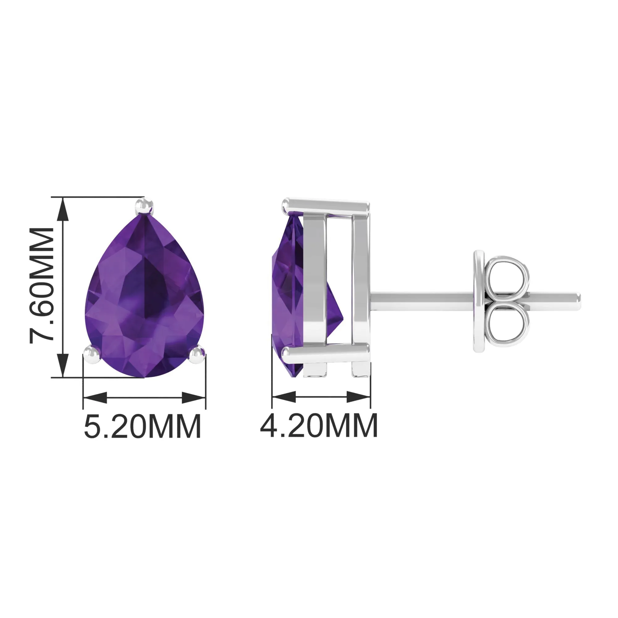 1.5 CT Pear Cut Amethyst Solitaire Earrings