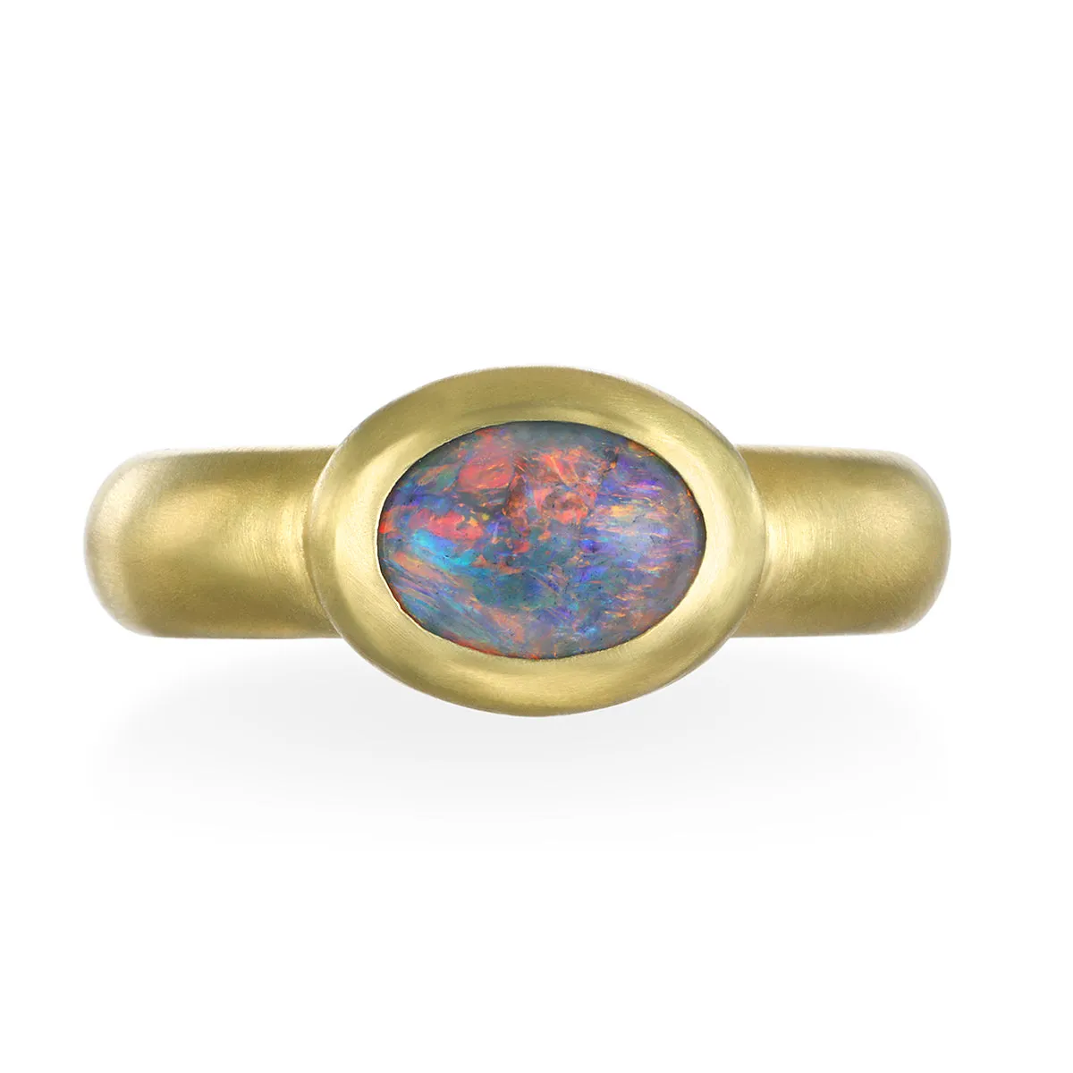 18 Karat Gold Lightning Ridge Australin Black Opal Ring - Red