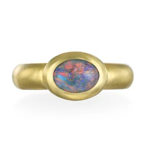 18 Karat Gold Lightning Ridge Australin Black Opal Ring - Red