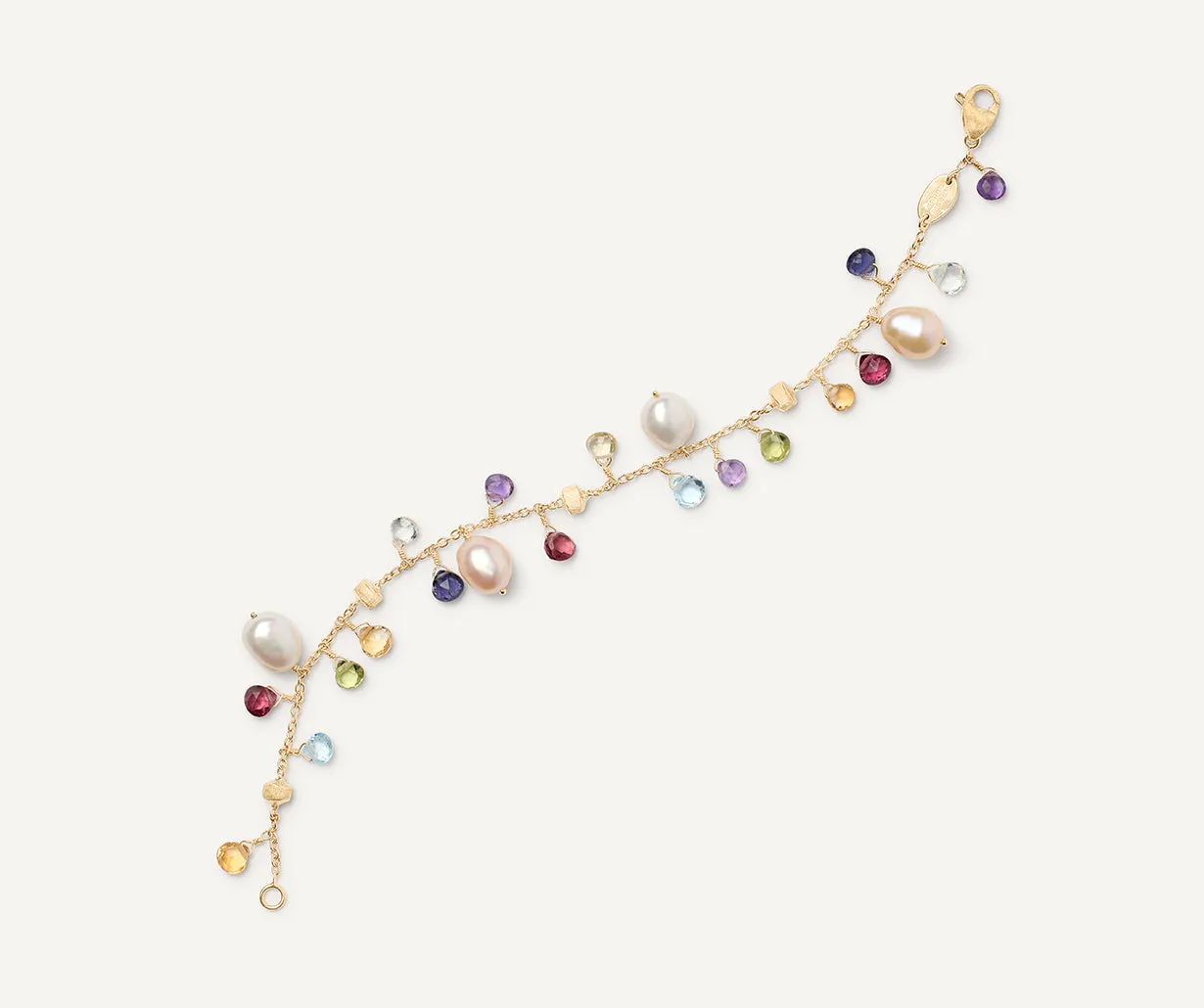18K Yellow Gold Single-Strand Gemstone Bracelet With Freshwater Pearls
