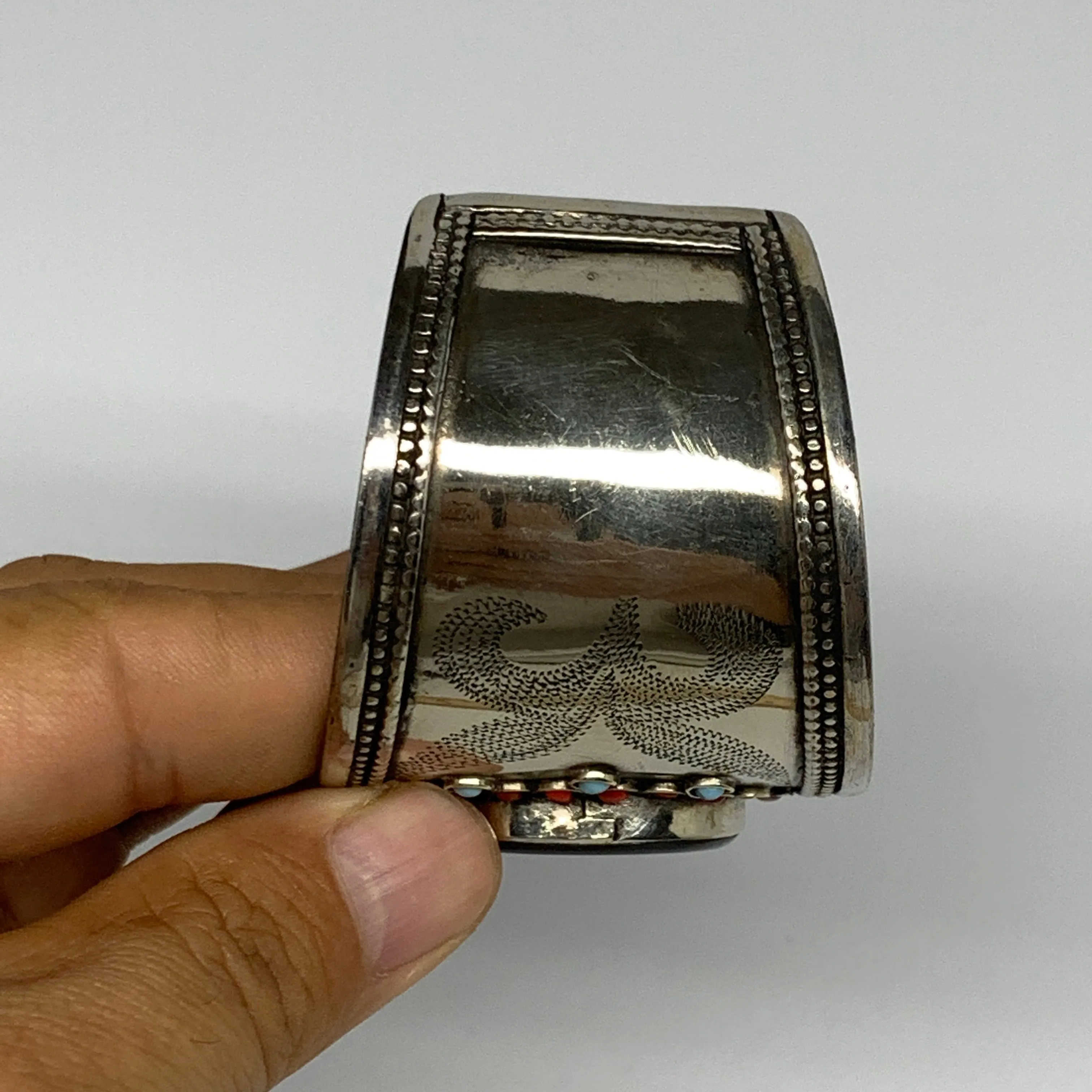1.8" Vintage Reproduced Carnelian Turkmen Cuff Bracelet Tribal Small Round , B13