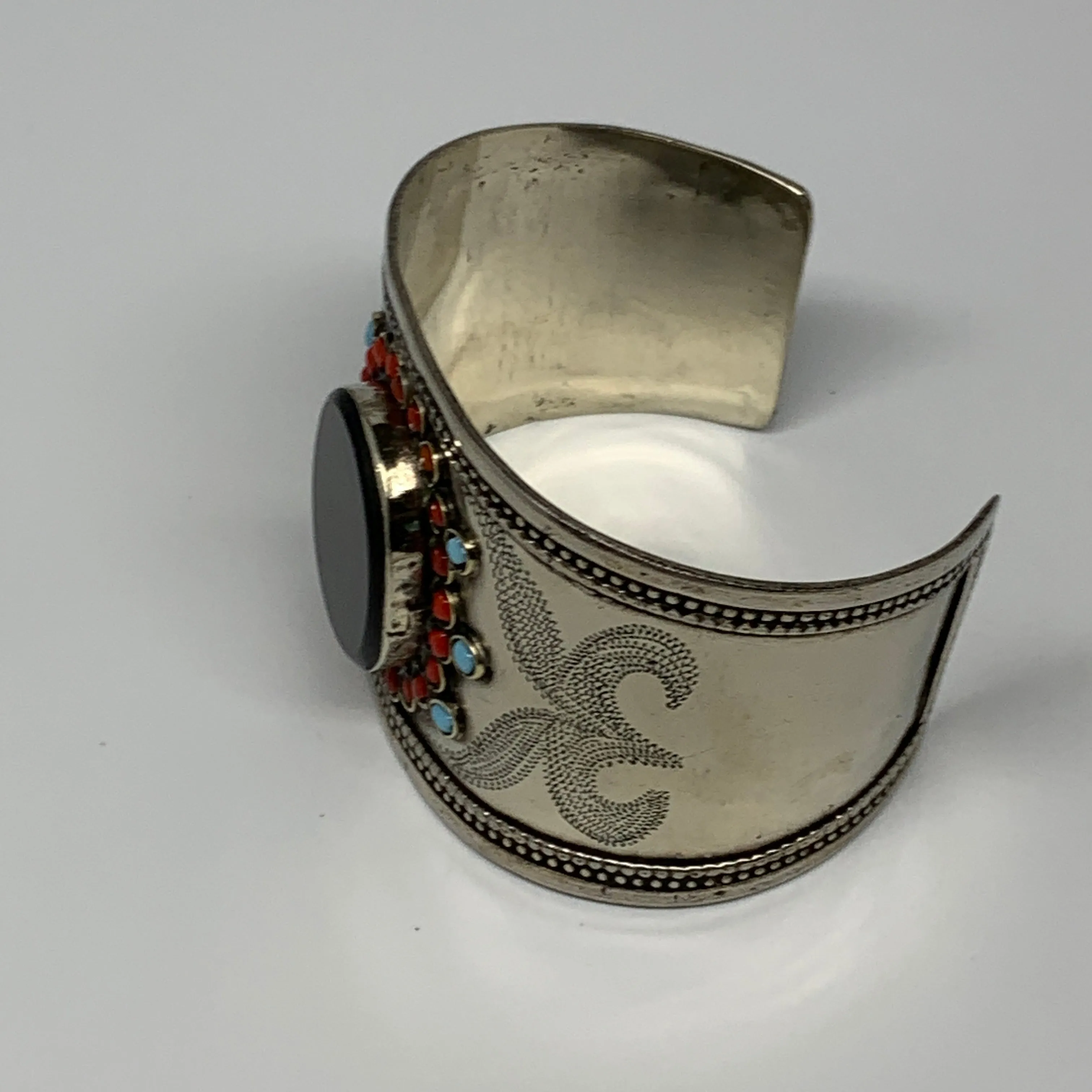 1.8" Vintage Reproduced Carnelian Turkmen Cuff Bracelet Tribal Small Round , B13