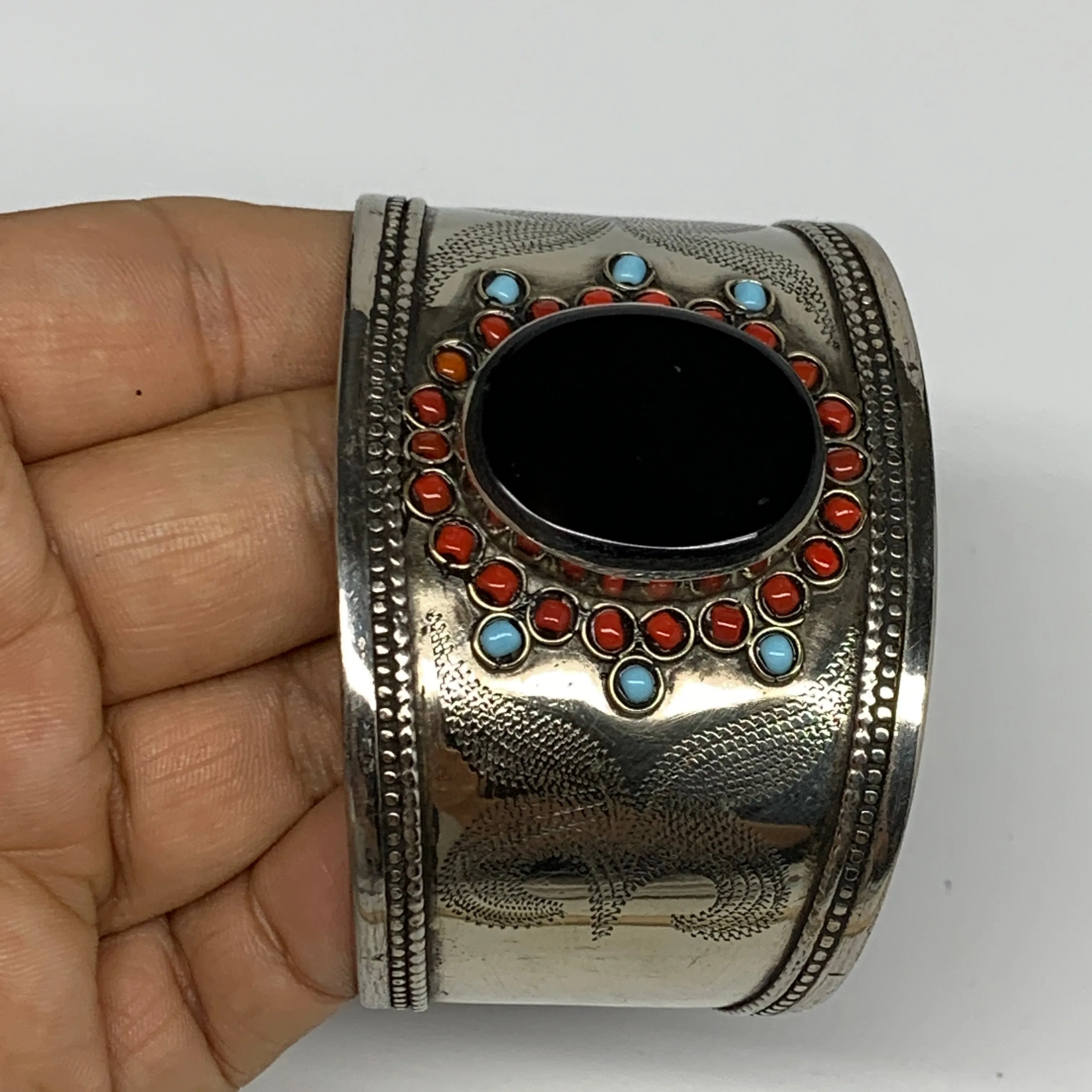 1.8" Vintage Reproduced Carnelian Turkmen Cuff Bracelet Tribal Small Round , B13