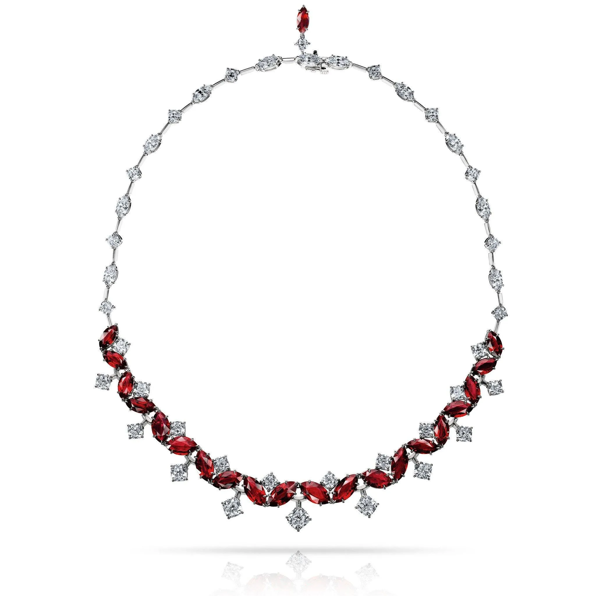 29.30 Carat Marquise Red Ruby and Diamond Necklace