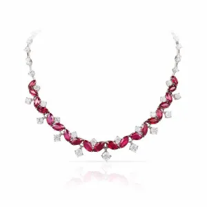 29.30 Carat Marquise Red Ruby and Diamond Necklace