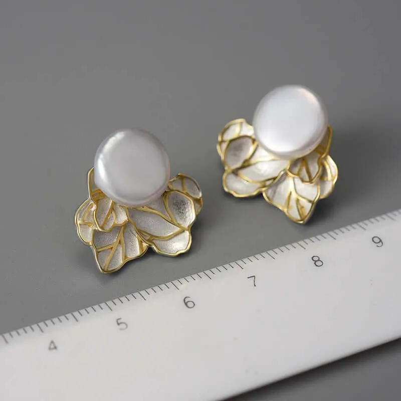 925 Silver Vintage Baroque Pearl Leaf Stud Earrings