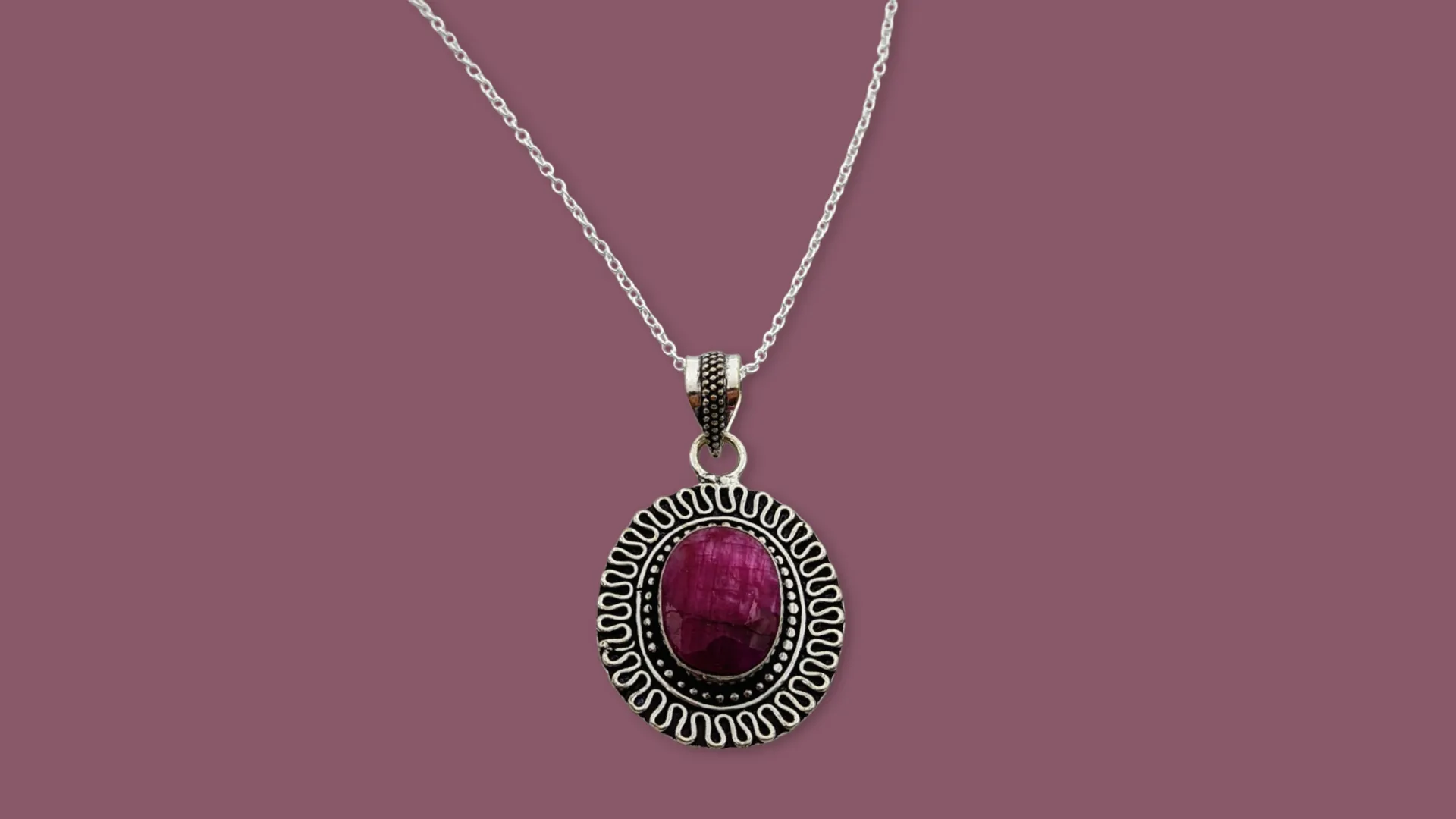 925 Sterling Silver Ruby, Necklace