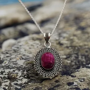 925 Sterling Silver Ruby, Necklace
