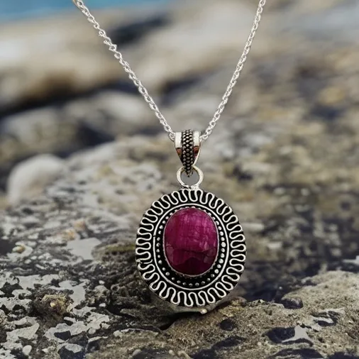 925 Sterling Silver Ruby, Necklace