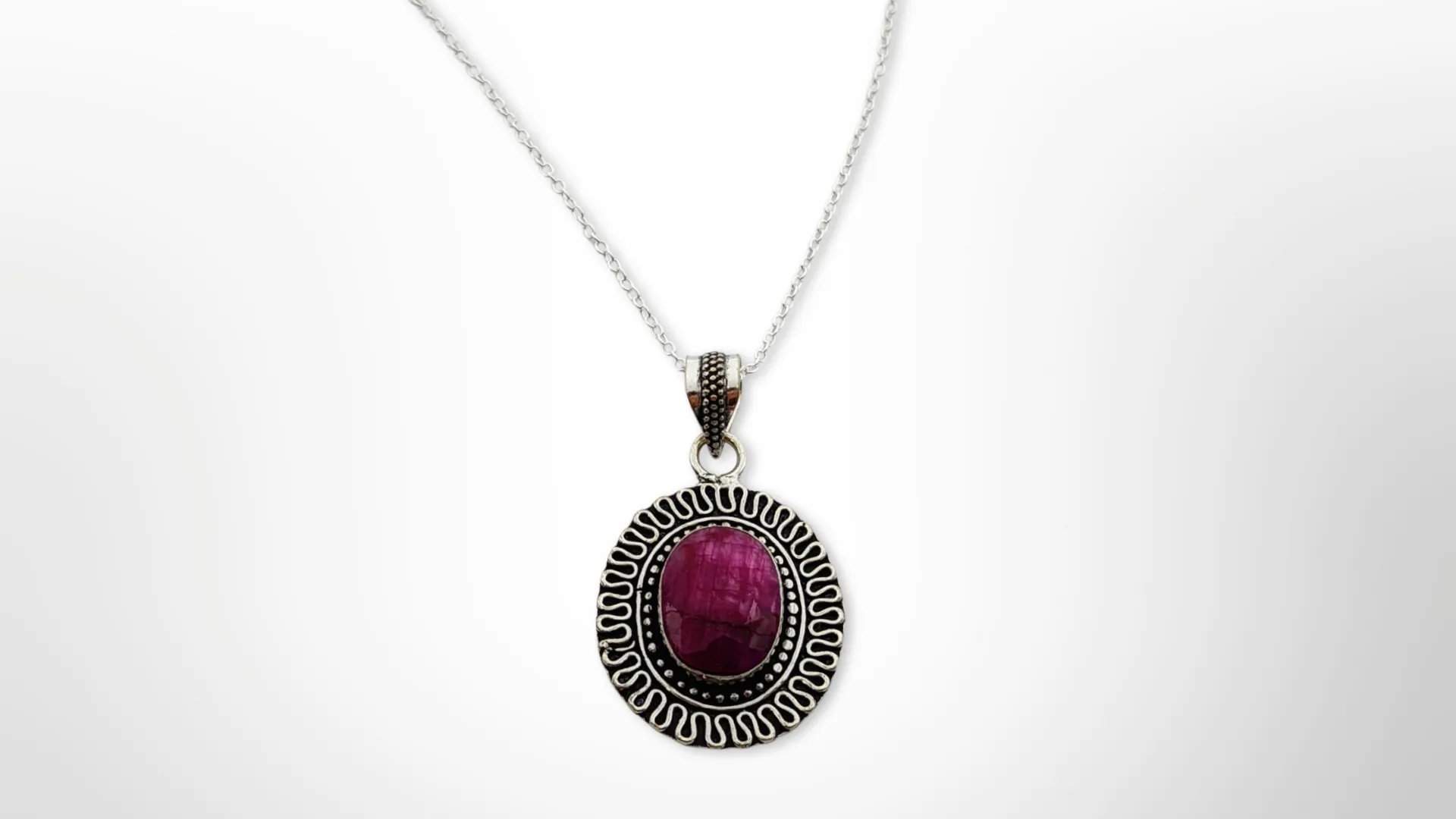 925 Sterling Silver Ruby, Necklace