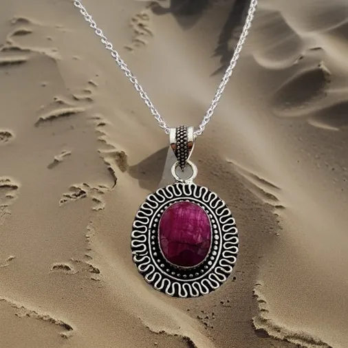 925 Sterling Silver Ruby, Necklace