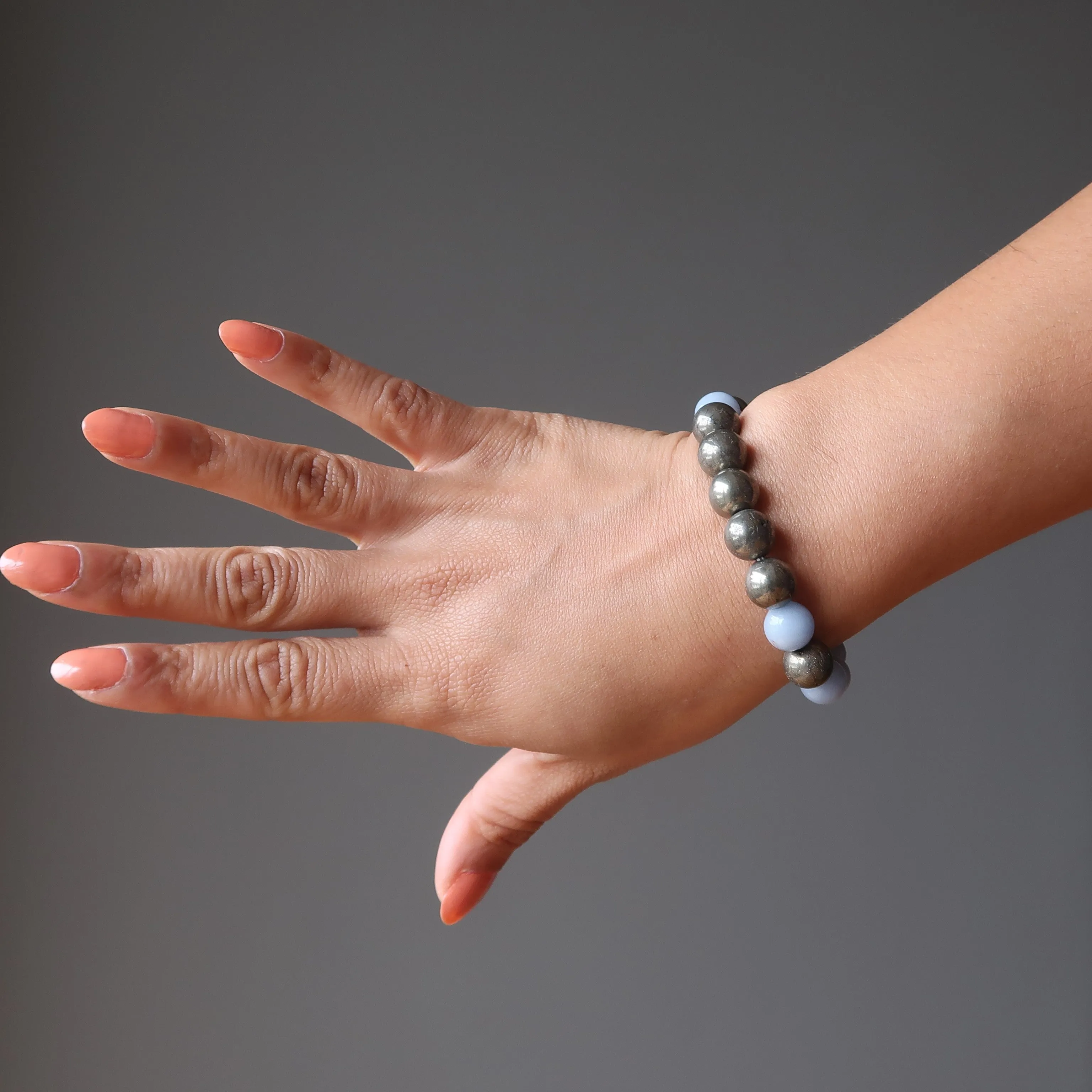 Angelite Pyrite Bracelet Angel of Abundance Rich Blue Gold