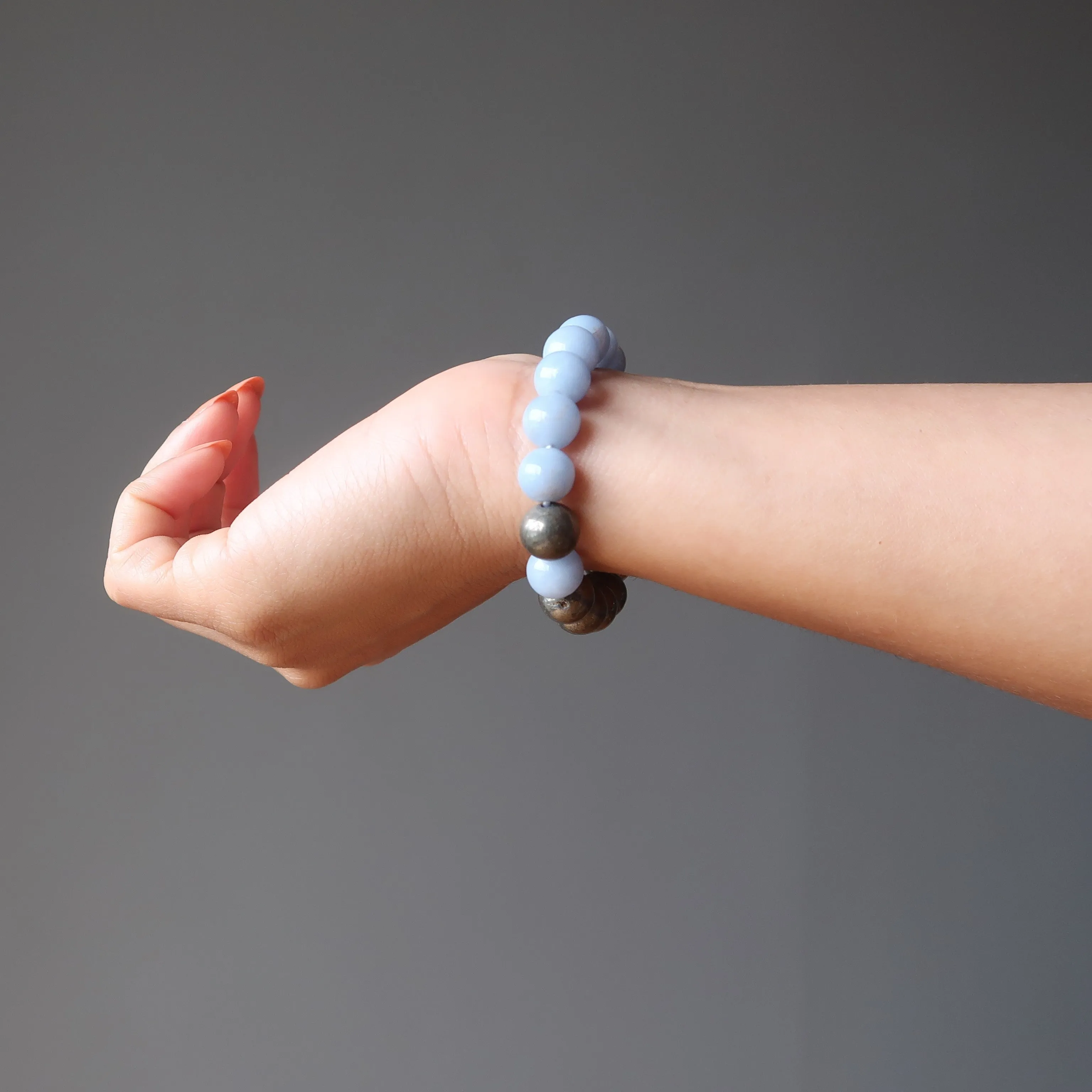 Angelite Pyrite Bracelet Angel of Abundance Rich Blue Gold