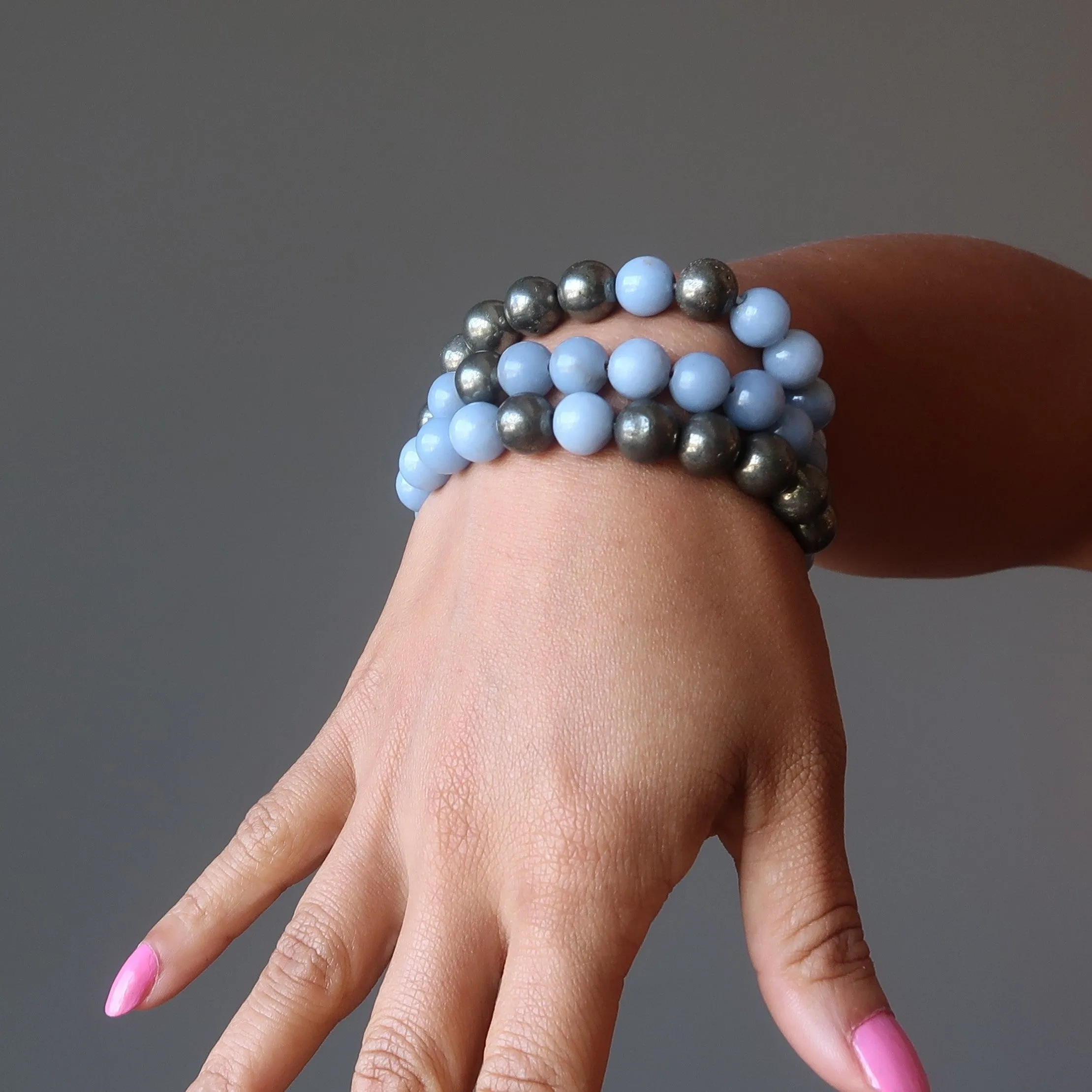Angelite Pyrite Bracelet Angel of Abundance Rich Blue Gold