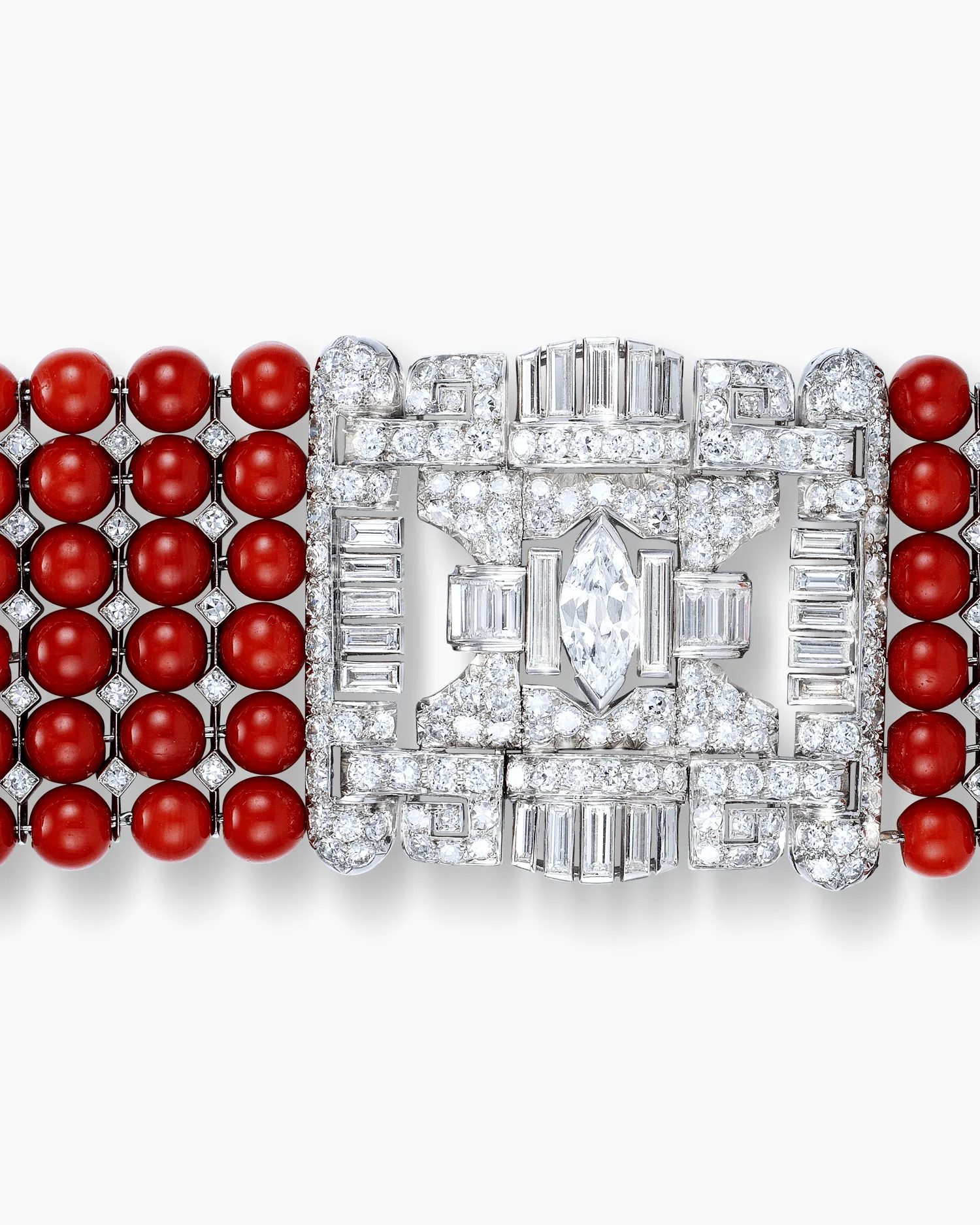Art Deco Coral and Diamond Bracelet