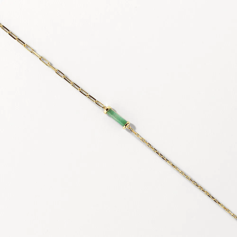 Aventurine Half Paperclip Fob Chain Necklace in Gold
