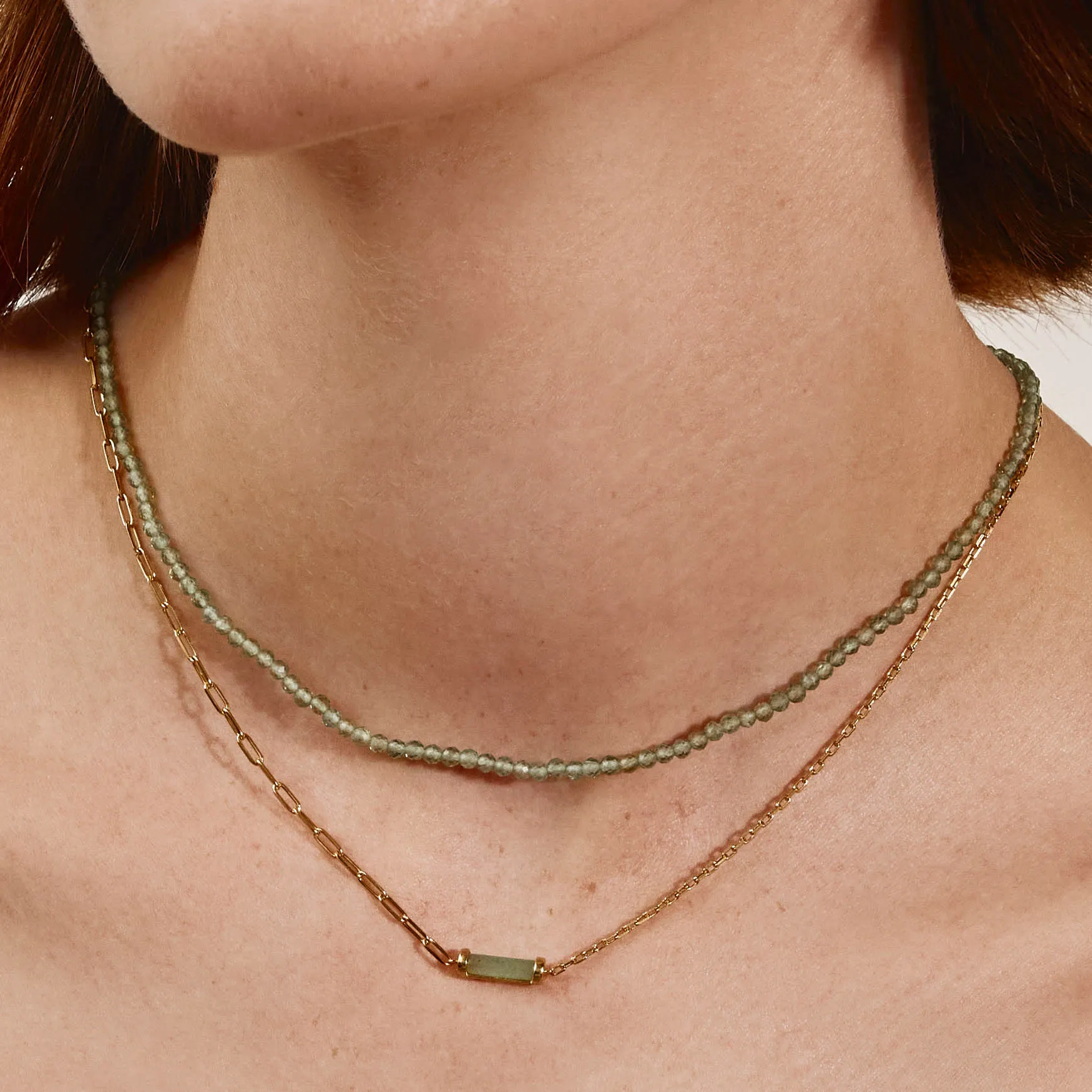 Aventurine Half Paperclip Fob Chain Necklace in Gold