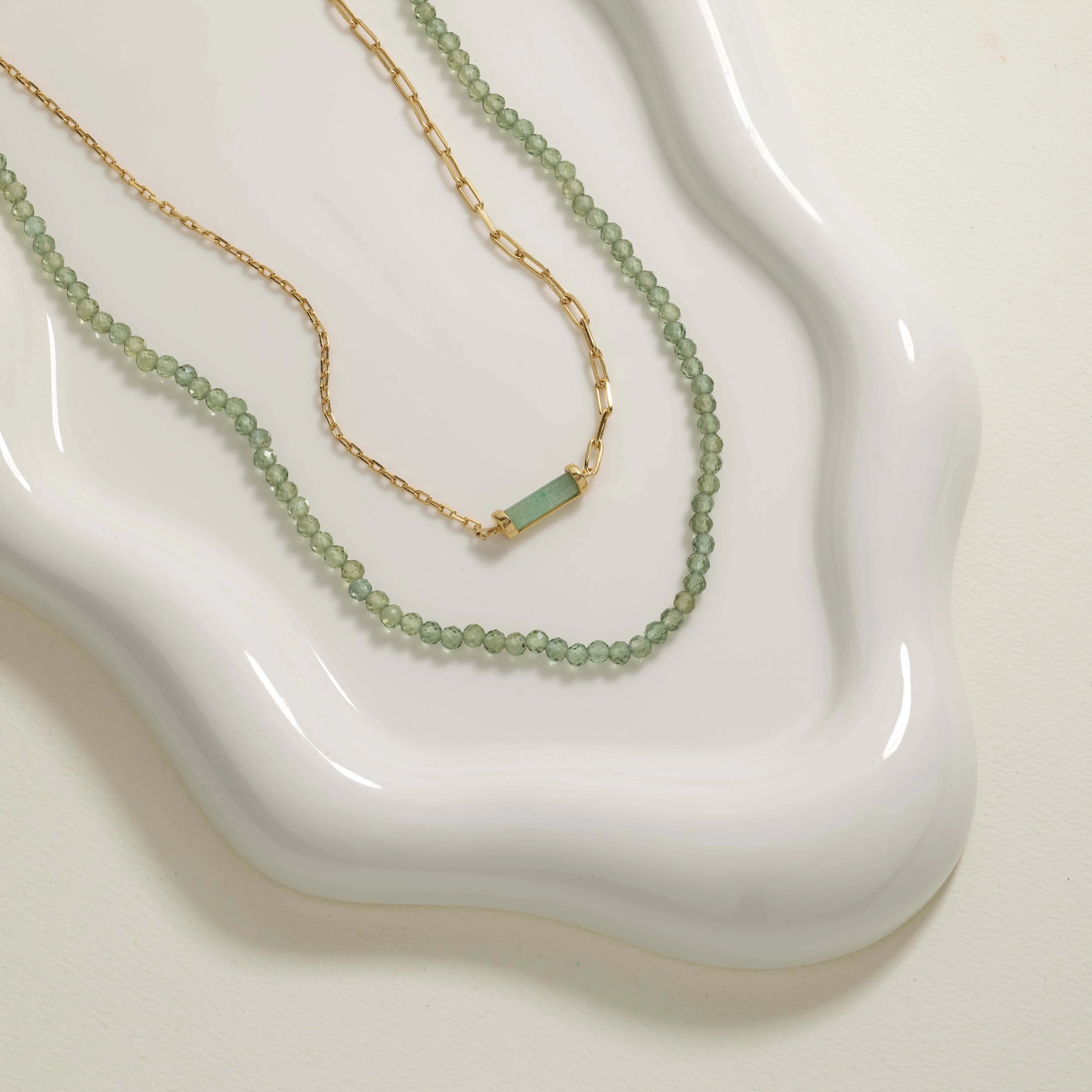 Aventurine Half Paperclip Fob Chain Necklace in Gold