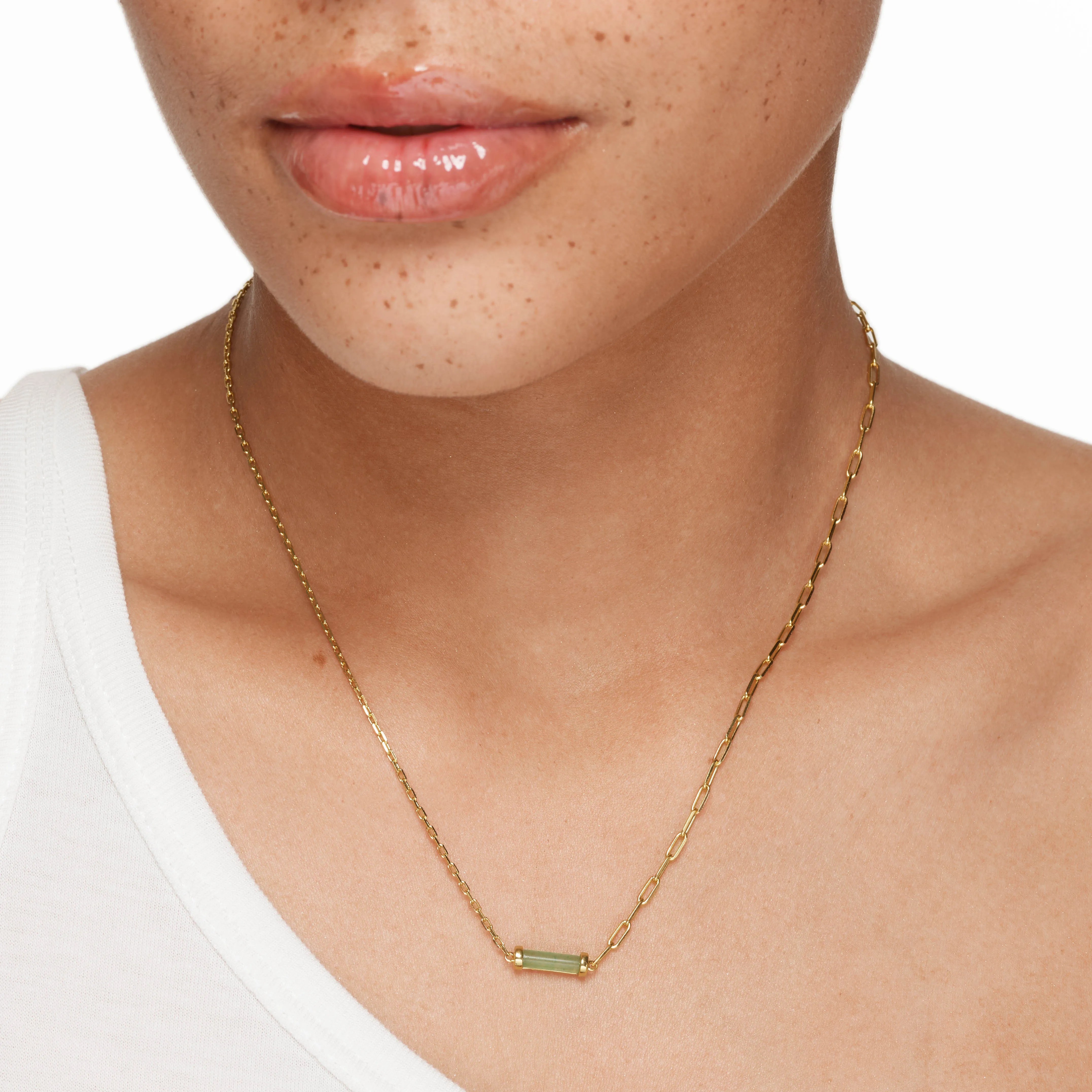 Aventurine Half Paperclip Fob Chain Necklace in Gold