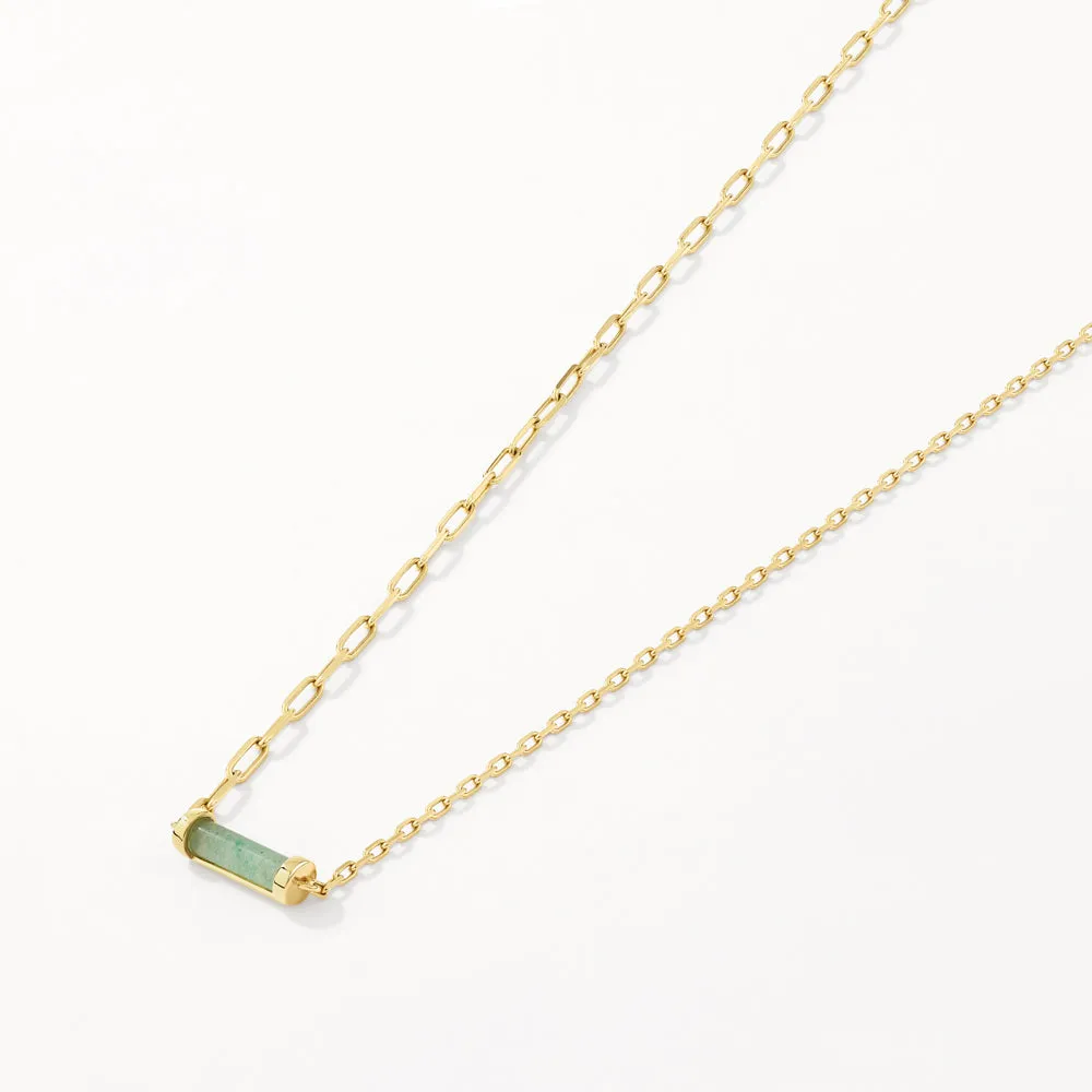Aventurine Half Paperclip Fob Chain Necklace in Gold