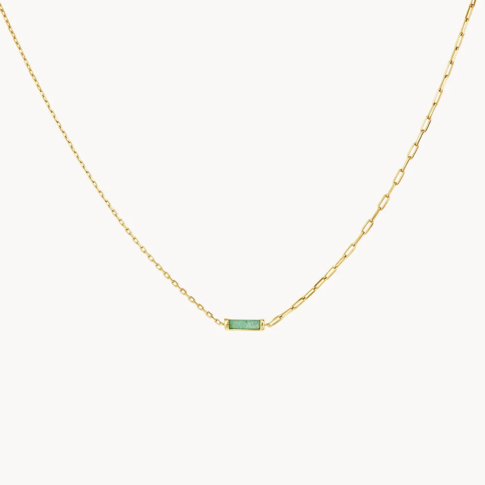 Aventurine Half Paperclip Fob Chain Necklace in Gold