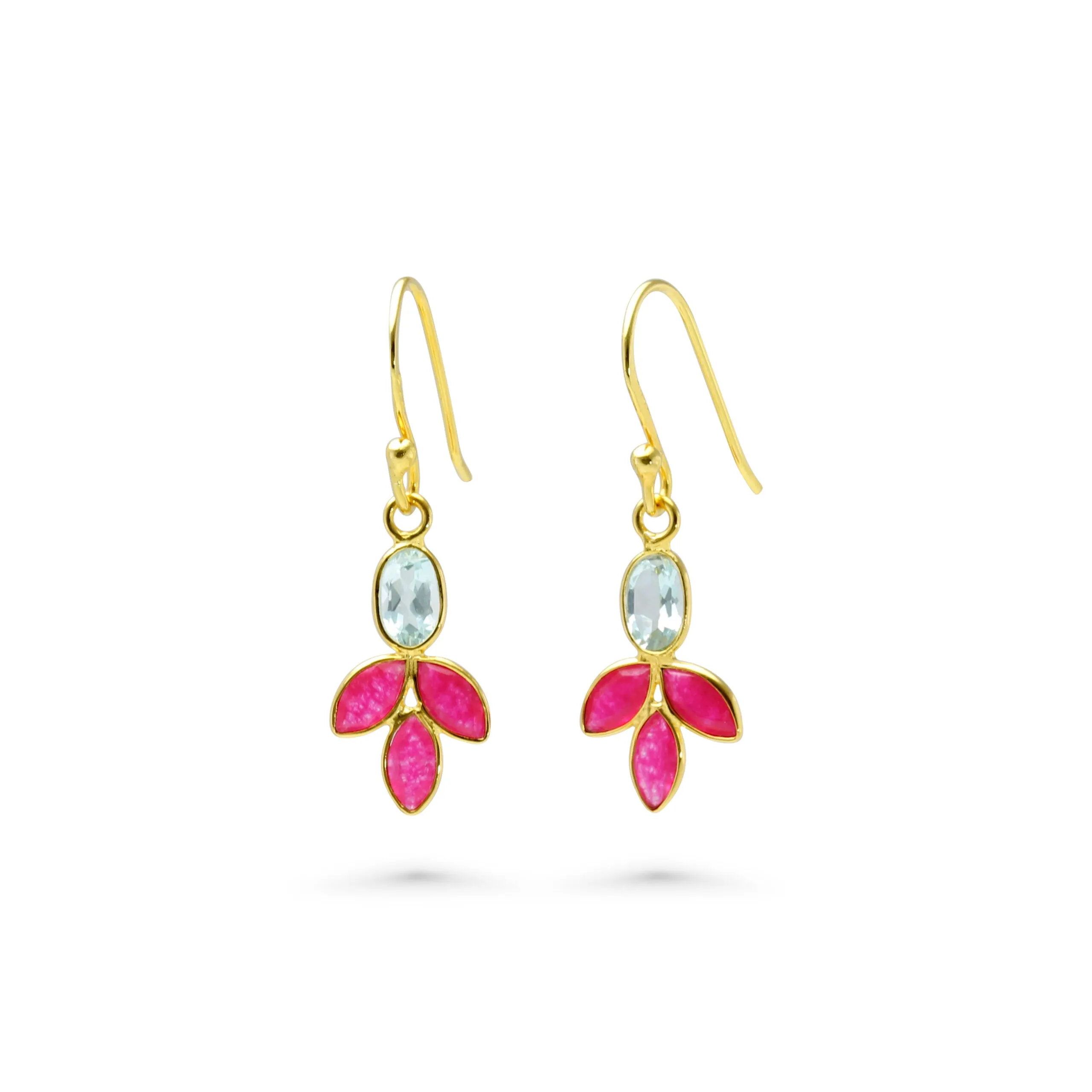 Banyan Blue Topaz and Pink Quartz Gold Drop Earrings