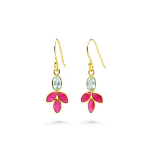 Banyan Blue Topaz and Pink Quartz Gold Drop Earrings