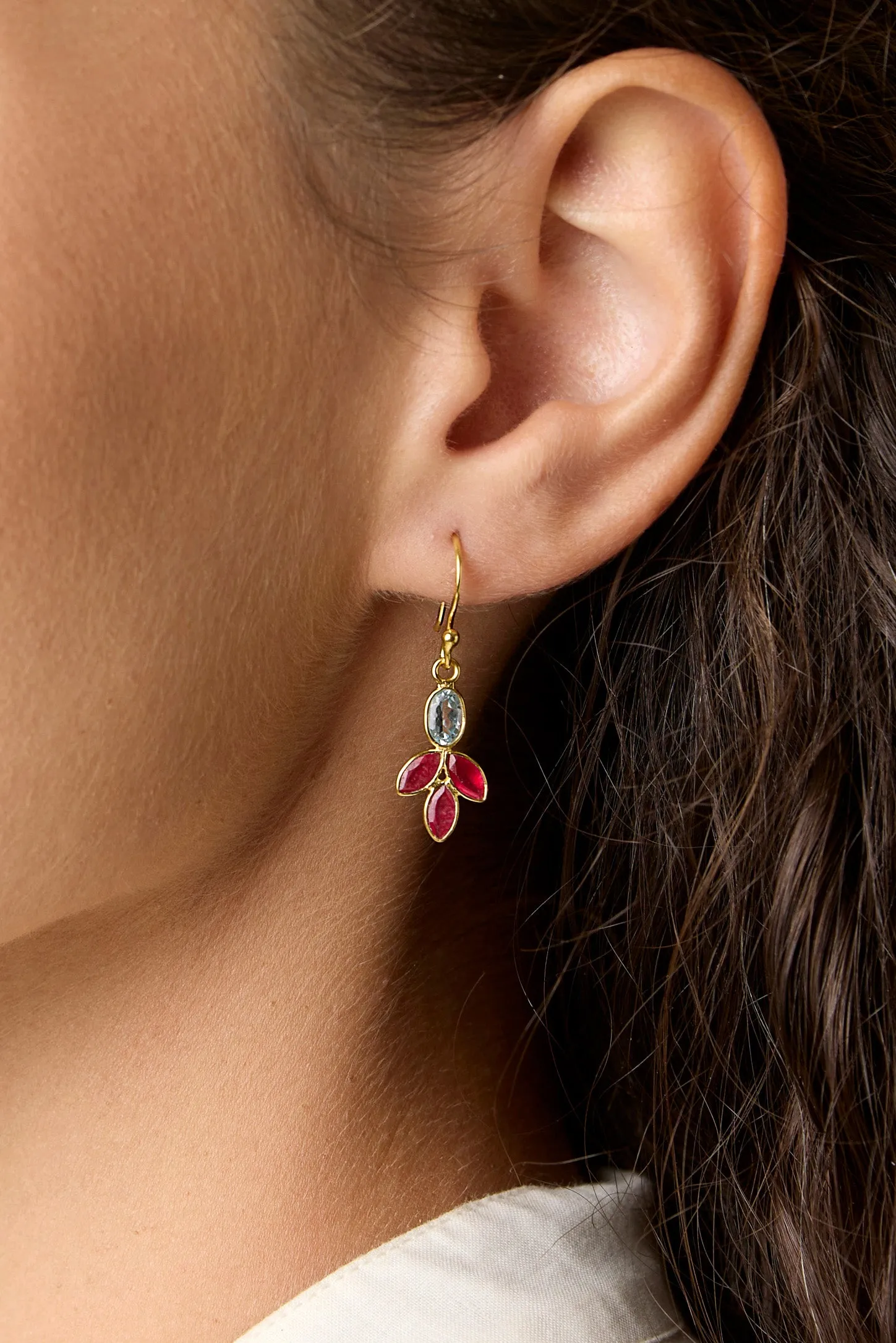 Banyan Blue Topaz and Pink Quartz Gold Drop Earrings