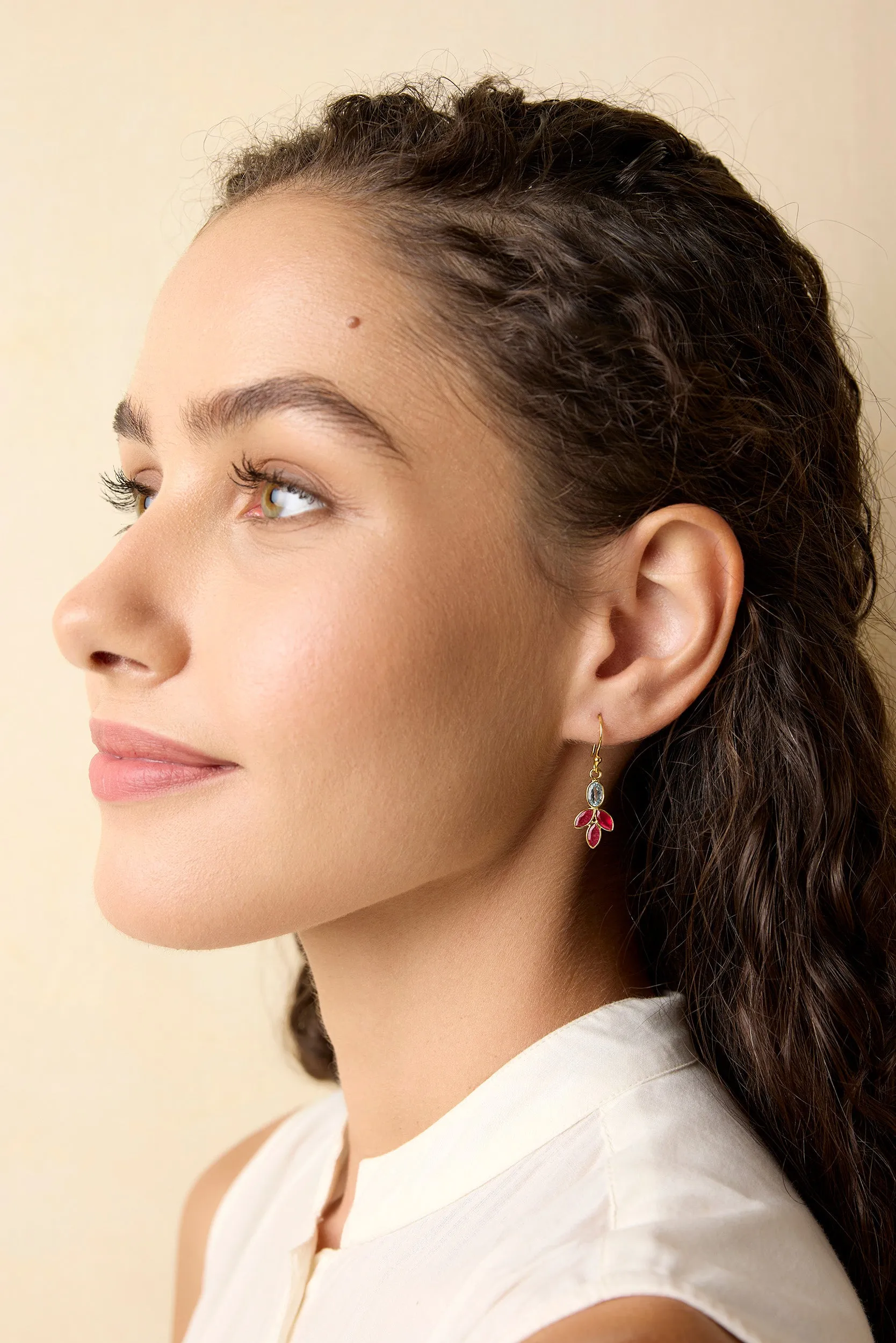 Banyan Blue Topaz and Pink Quartz Gold Drop Earrings