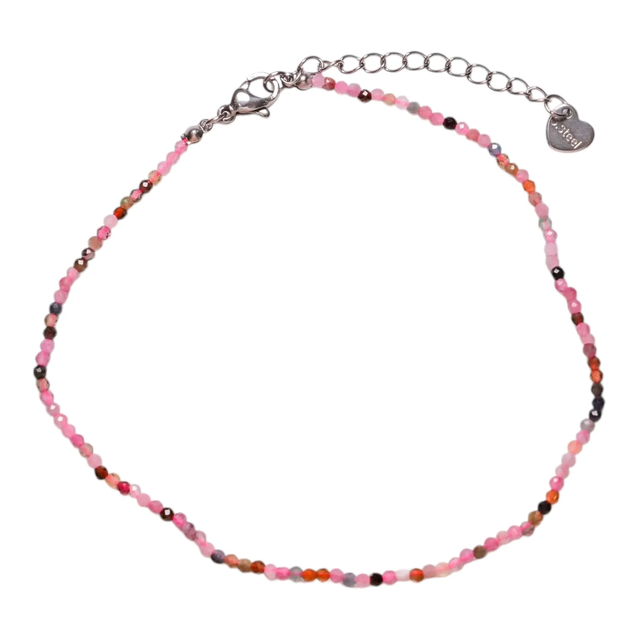 Bracelet/chaine de cheville Tourmaline multicolore perle facetté 2-3 mm avec fermoir acier inoxydable (référence 16)