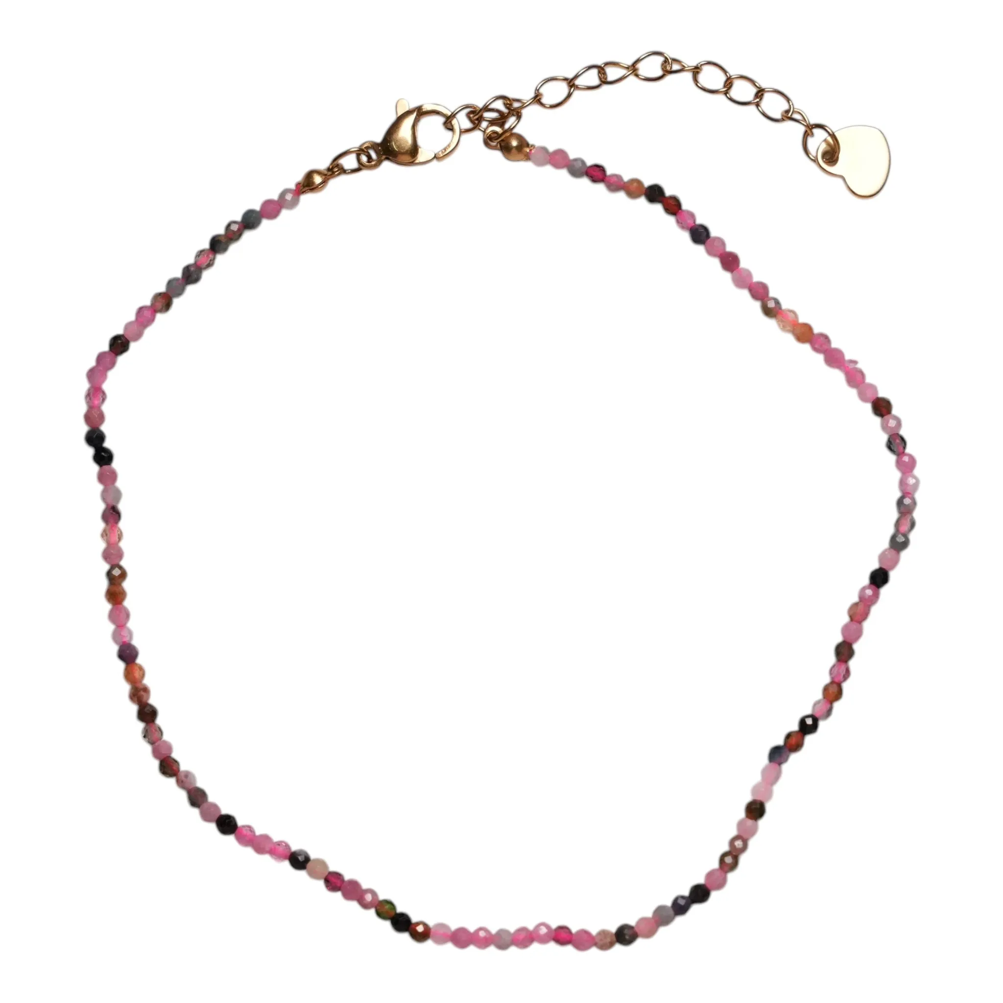 Bracelet/chaine de cheville Tourmaline multicolore perle facetté 2-3 mm avec fermoir acier inoxydable (référence 16)