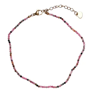Bracelet/chaine de cheville Tourmaline multicolore perle facetté 2-3 mm avec fermoir acier inoxydable (référence 16)