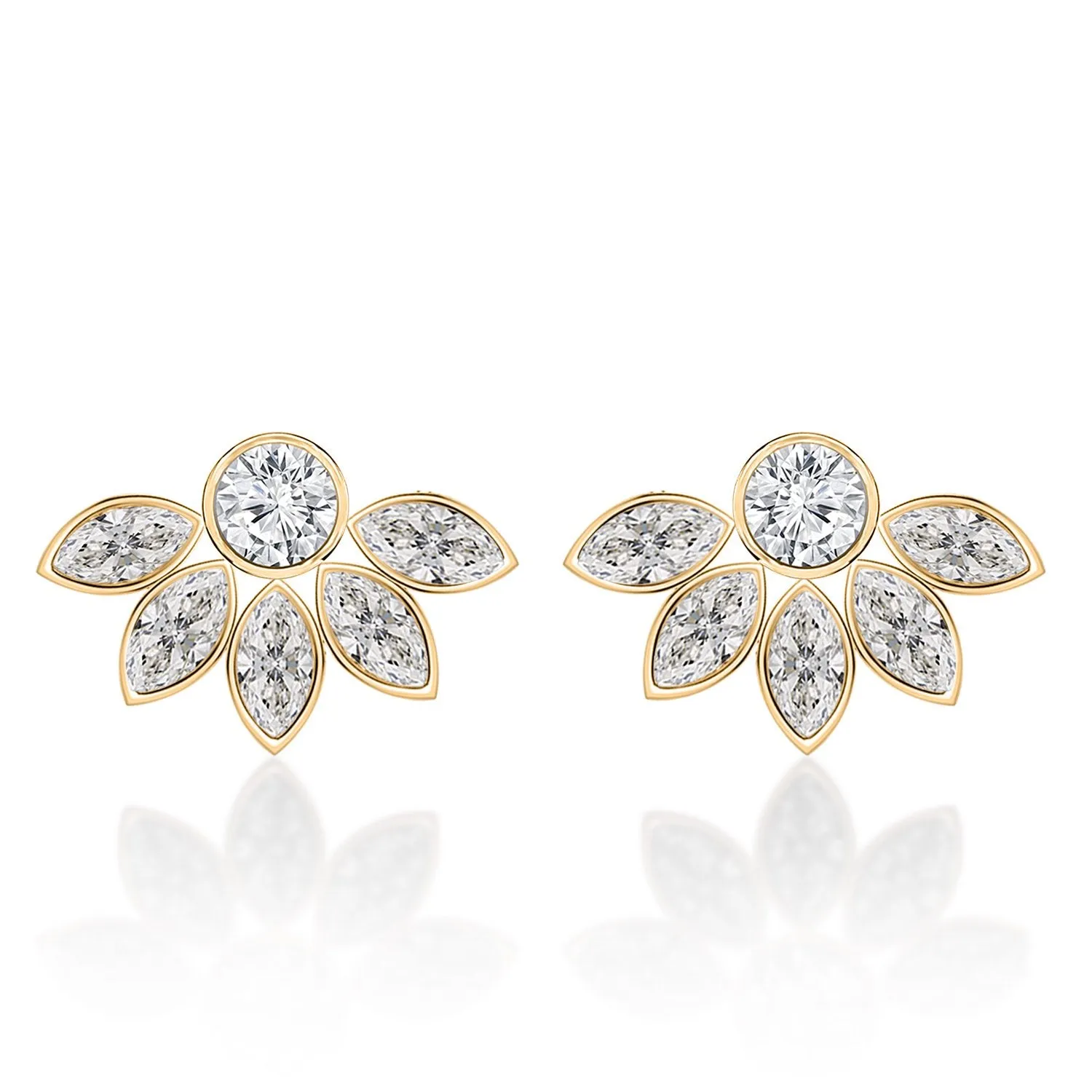 Brass 18k Rose Gold Floral Marquise Studs Earring Pair For Women