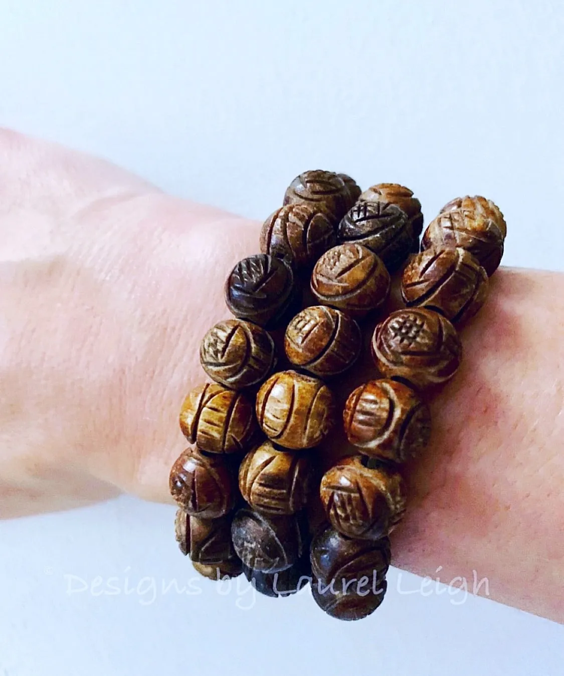 Brown Carved Horn Beaded Bracelet