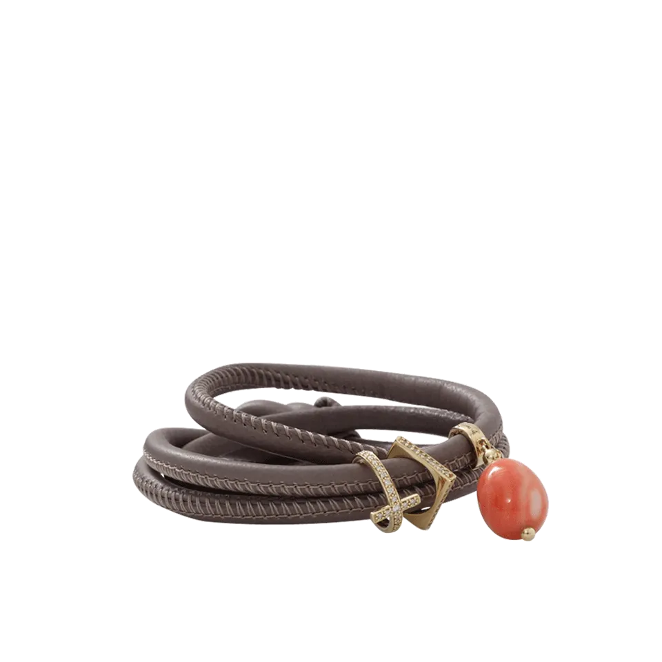Coral And Diamond Cross  Wrap Bracelet/Choker