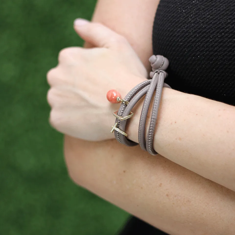 Coral And Diamond Cross  Wrap Bracelet/Choker