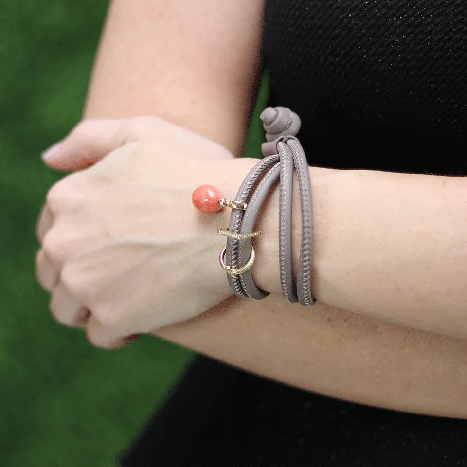 Coral And Diamond Cross  Wrap Bracelet/Choker