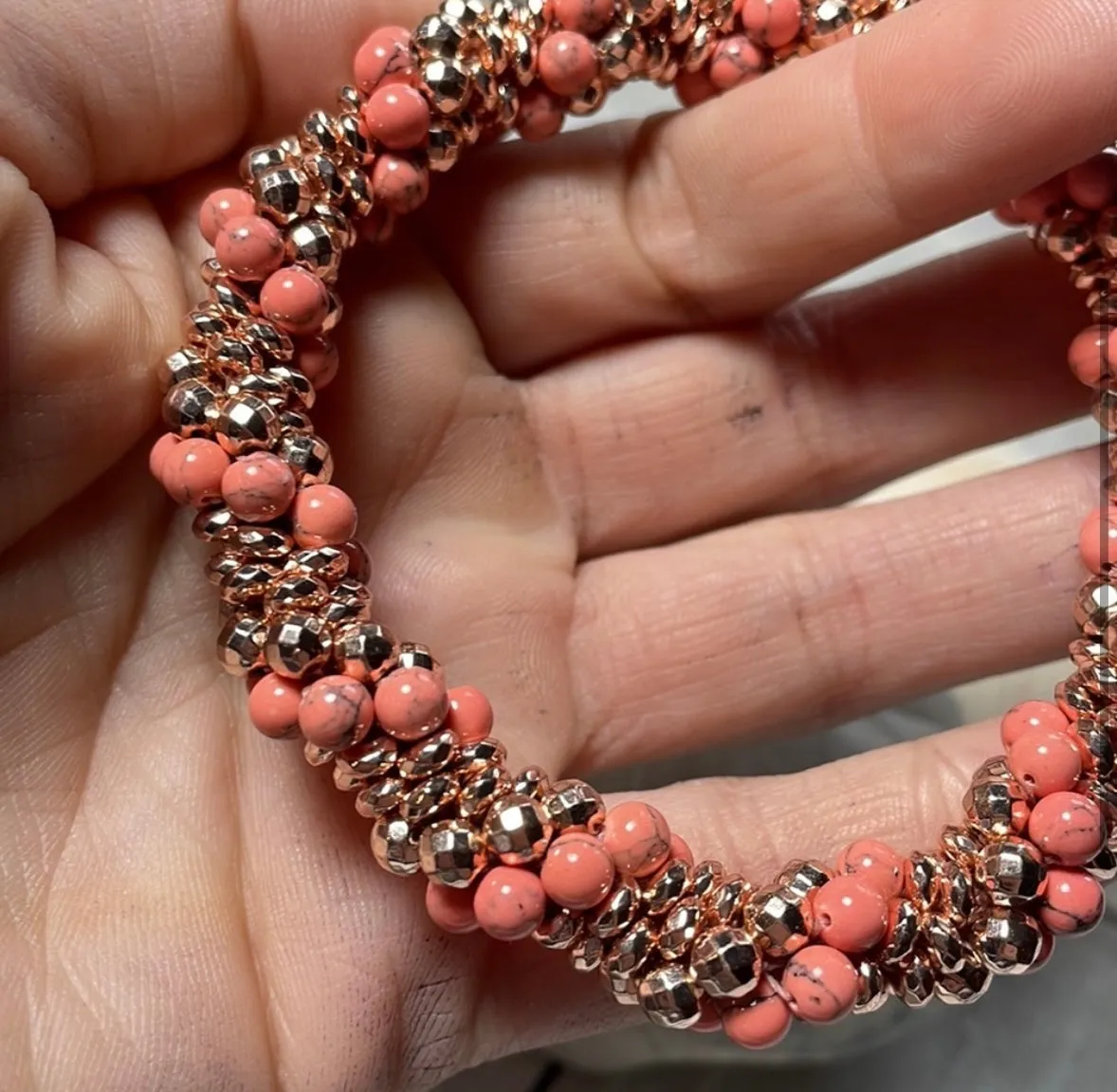 Coral love crocheted bracelet