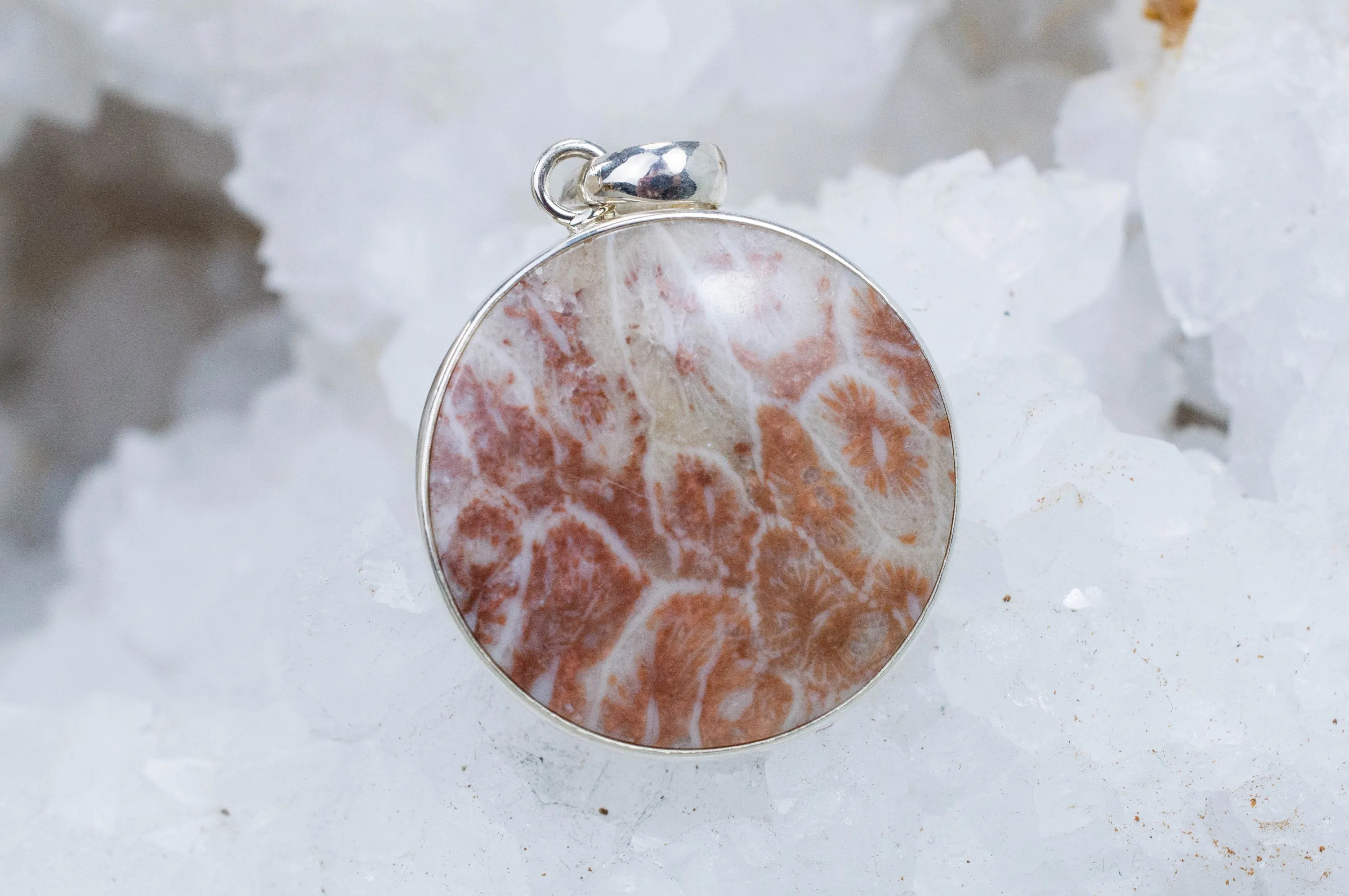 Coral Pendant; Natural Untreated Indonesian Fossil Coral